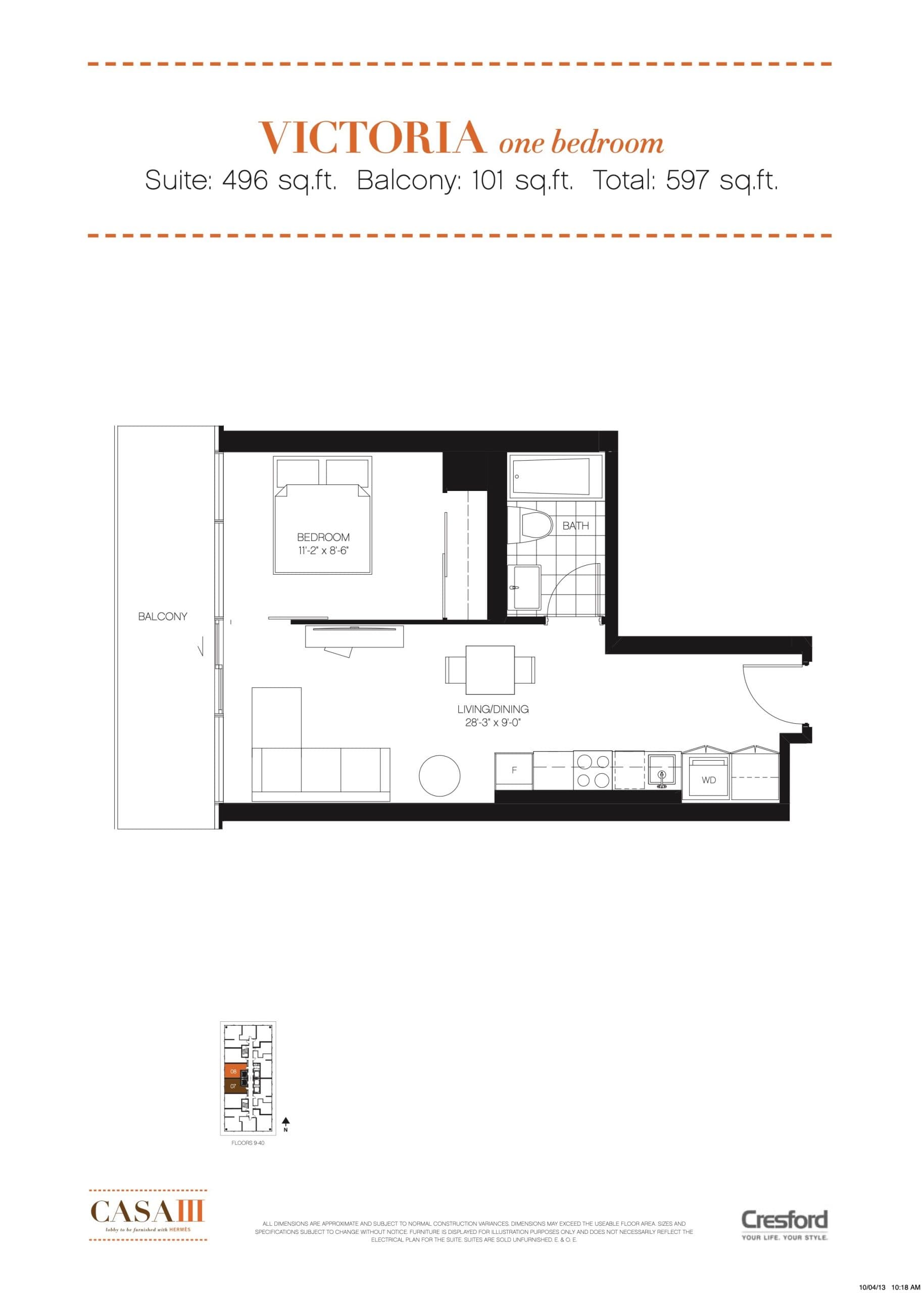 Victoria Floor Plan at CASA 3 Condos - 496 sq.ft