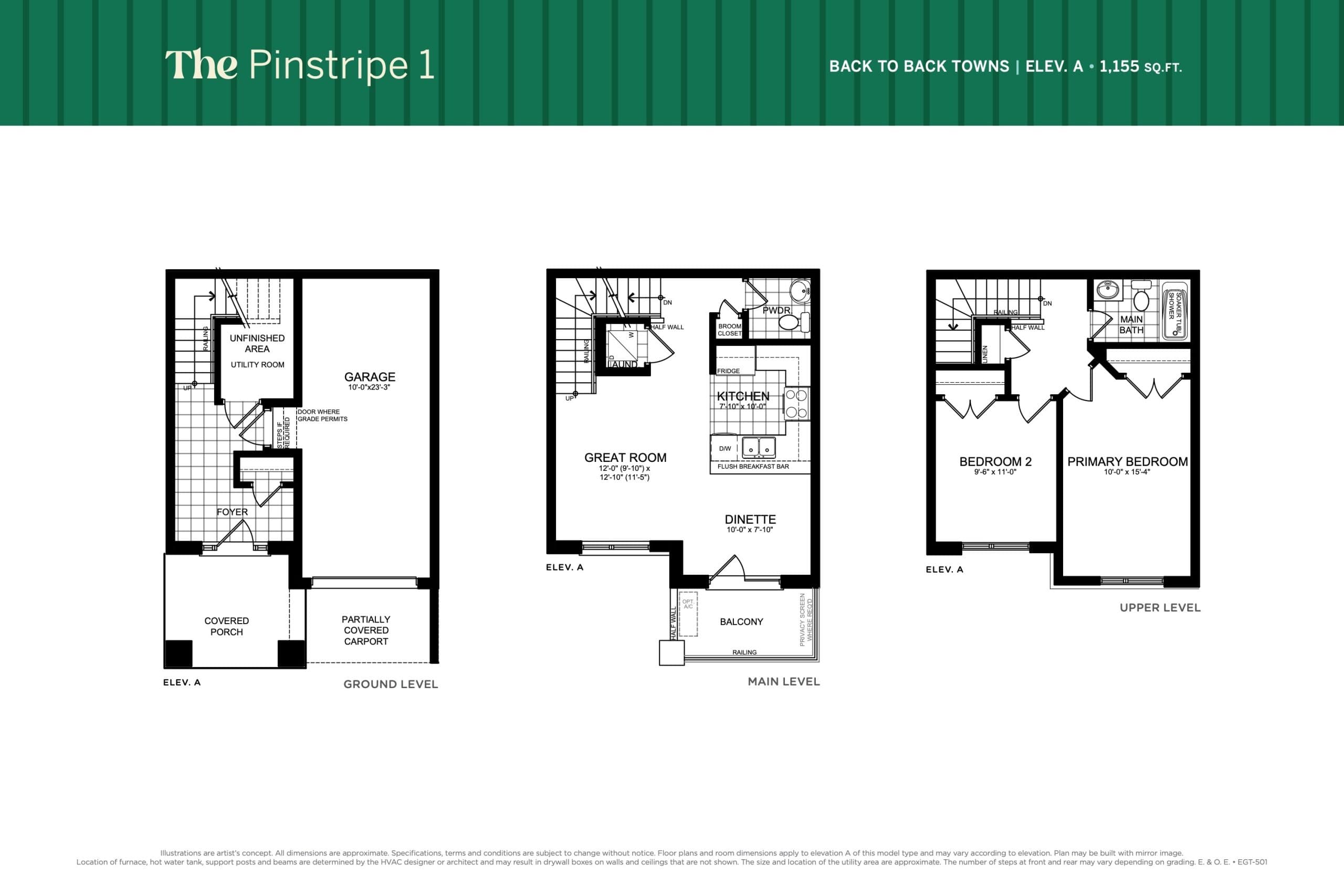 The Pinstripe 1 Floor Plan at Electric Grand Towns - 1155 sq.ft
