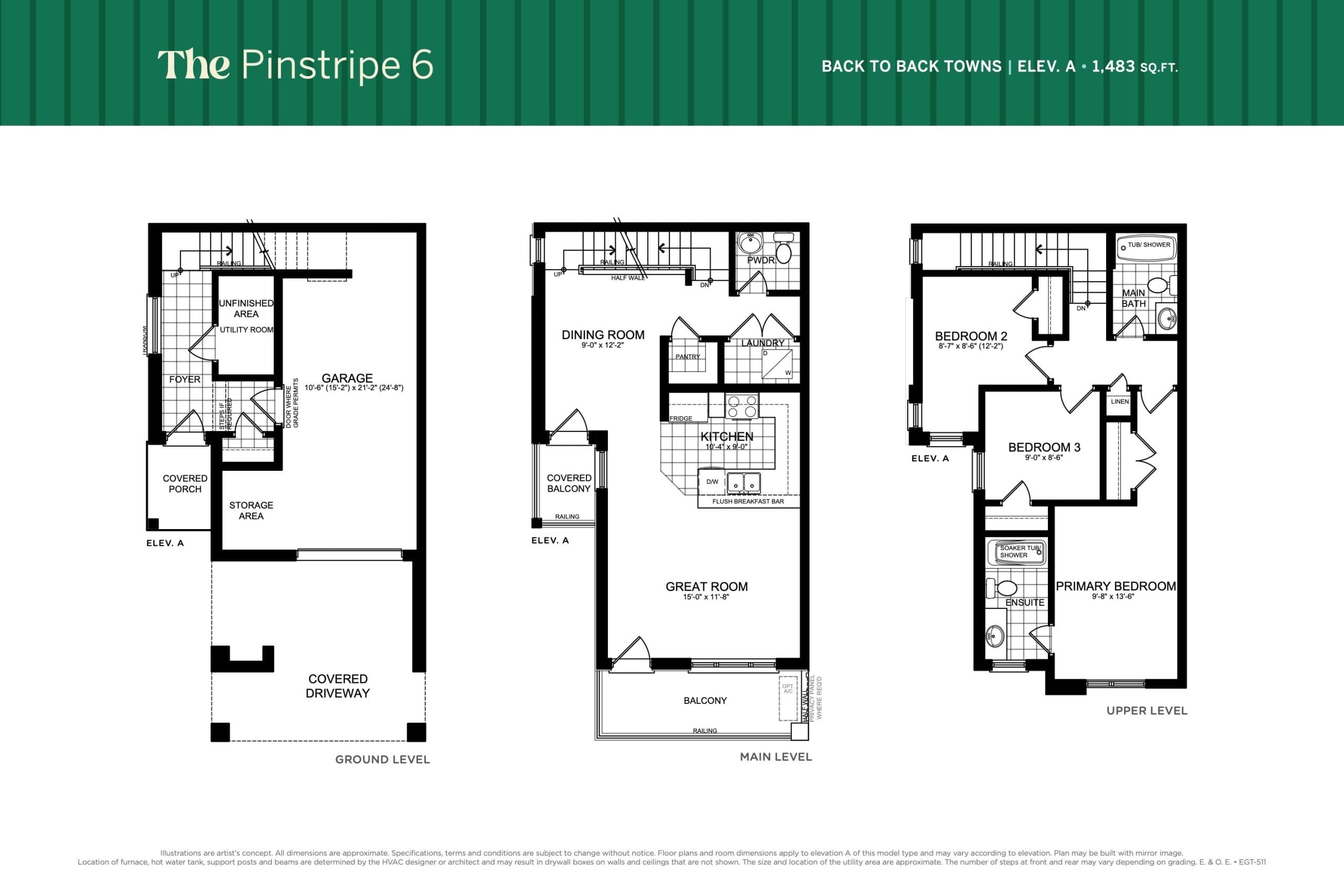 The Pinstripe 6 Floor Plan at Electric Grand Towns - 1483 sq.ft