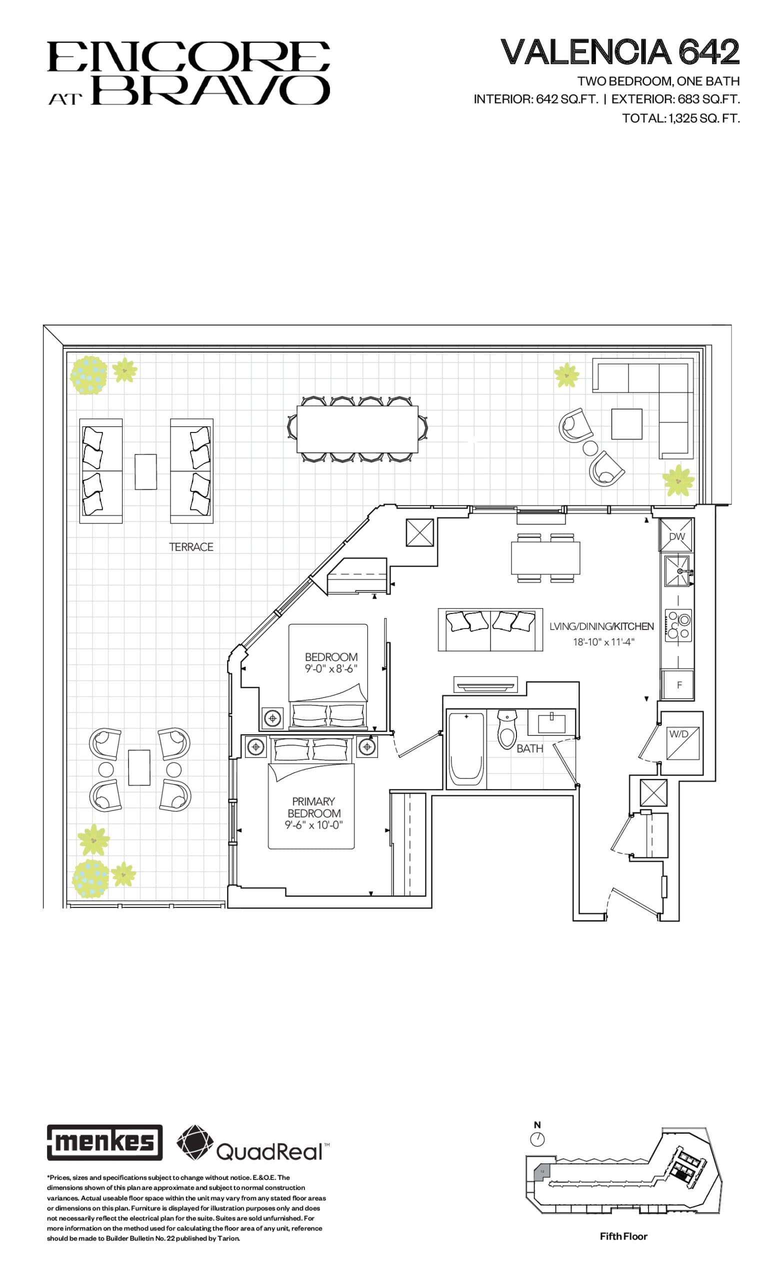 Valencia 642 Floor Plan at Encore at Bravo Condos - 642 sq.ft