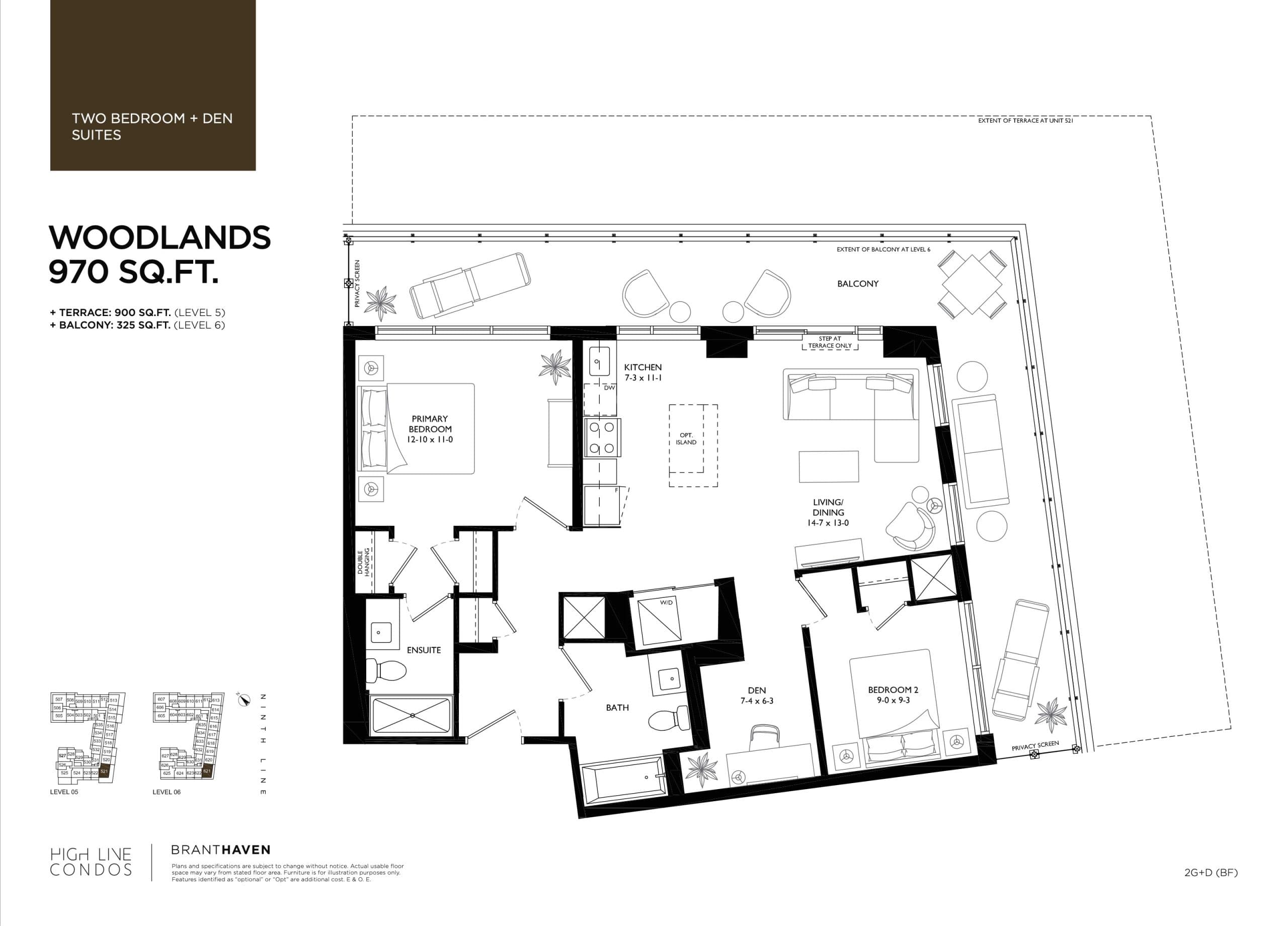 Woodlands Floor Plan at High Line Condos - 970 sq.ft