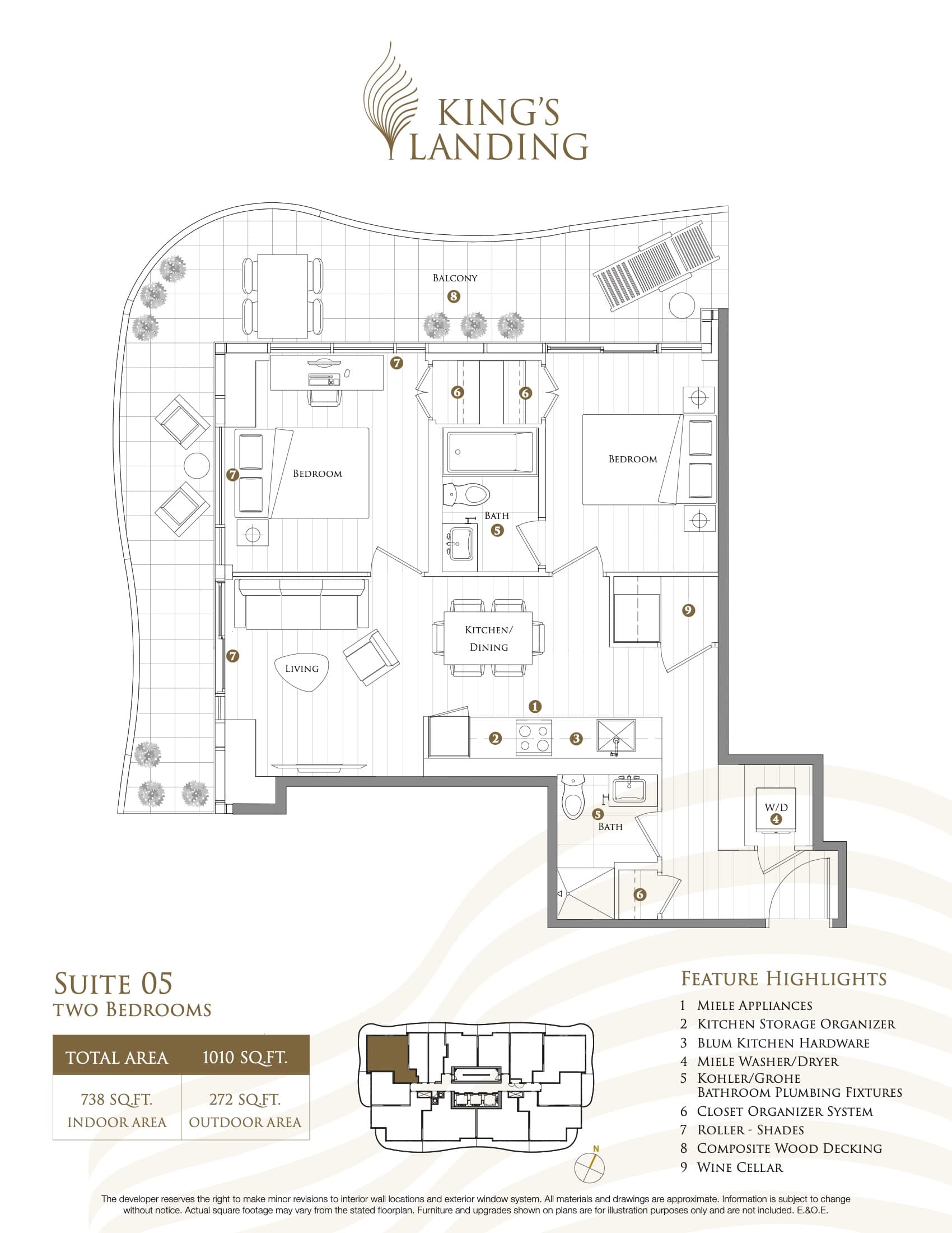 Suite 05 - East Tower Floor Plan at King's Landing Condos - 738 sq.ft