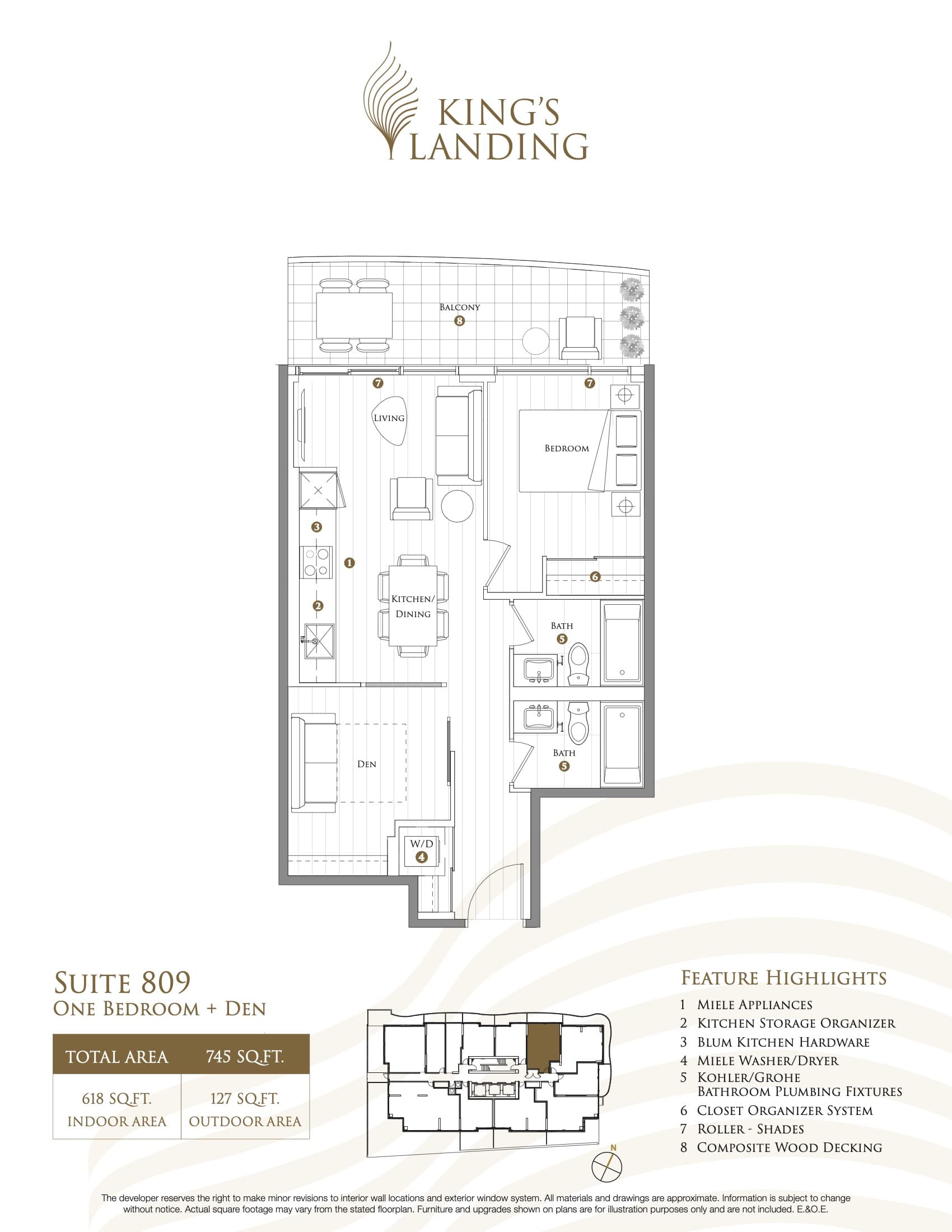 Suite 809 Floor Plan at King's Landing Condos - 618 sq.ft