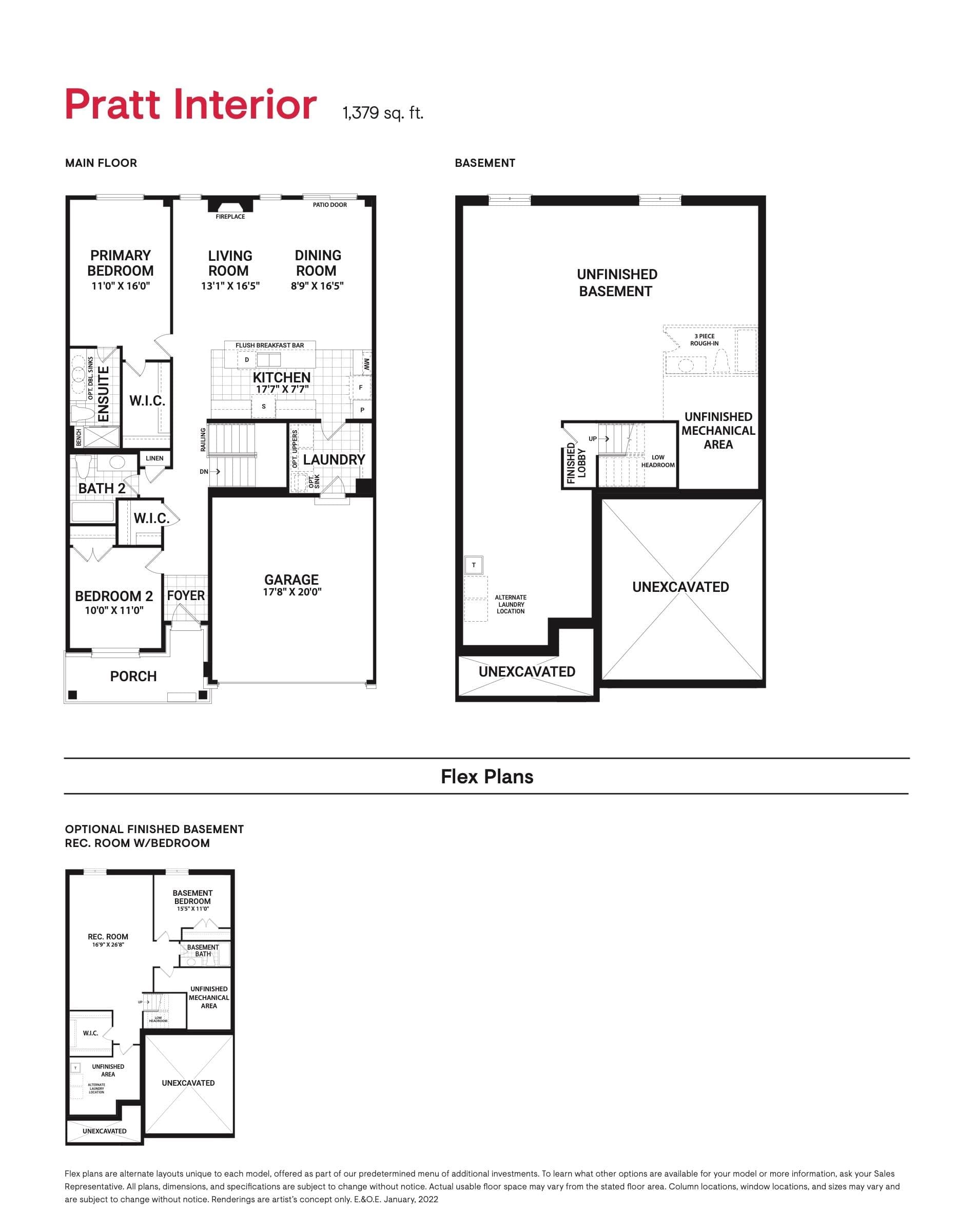 Pratt Interior Floor Plan at Mahogany Towns - 1379 sq.ft