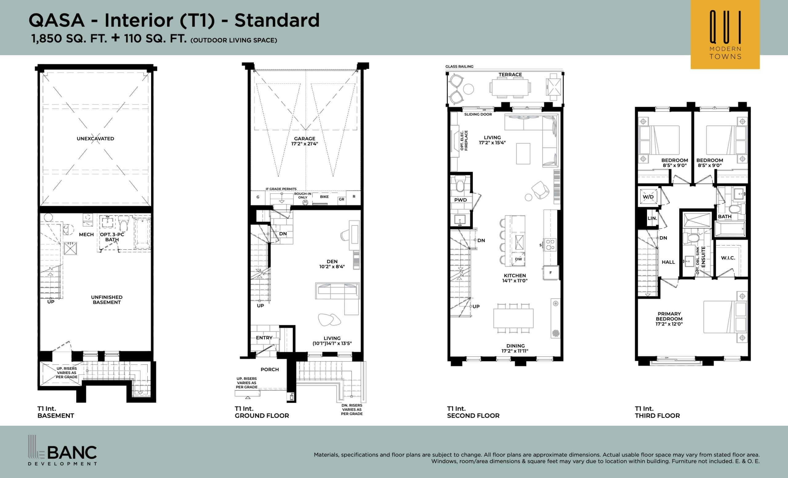 QASA - Interior (T1) - Standard Floor Plan at Qui Modern Towns - 1850 sq.ft