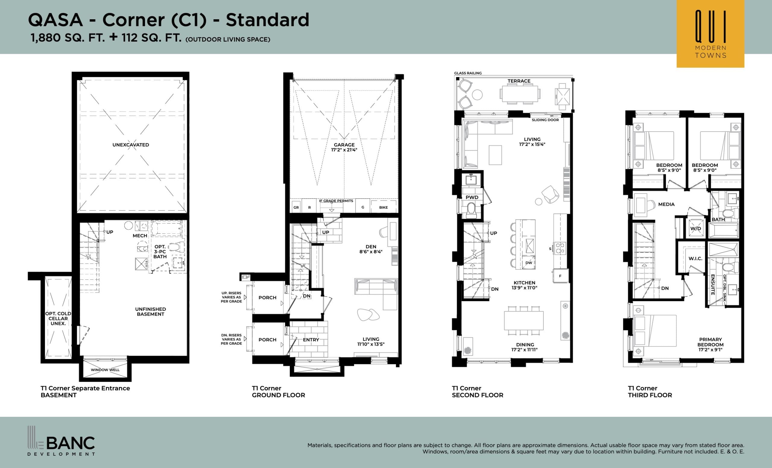 QASA - Corner (C1) - Standard Floor Plan at Qui Modern Towns - 1880 sq.ft