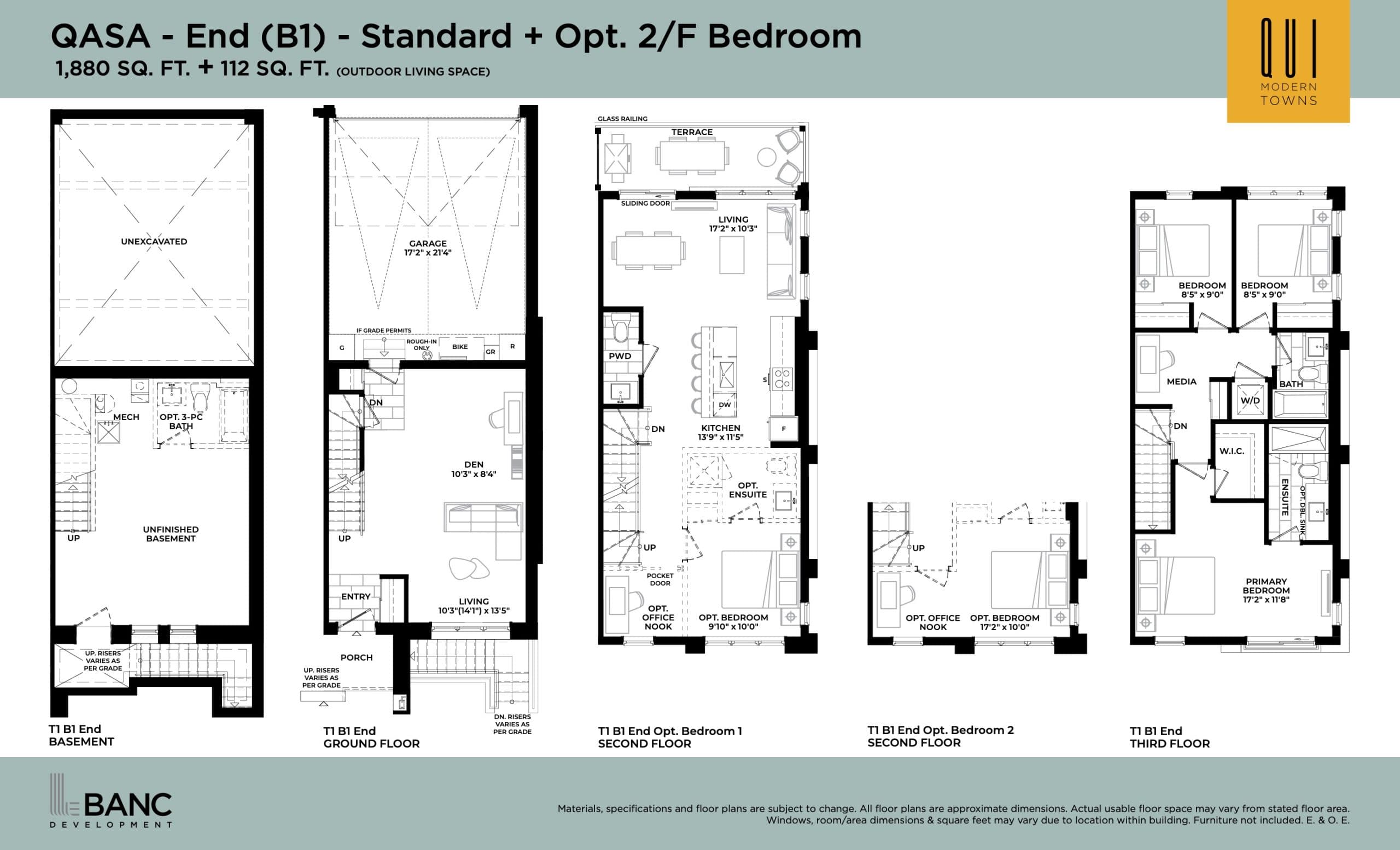 QASA - End (B1) - Standard + Opt. 2/F Bedroom Floor Plan at Qui Modern Towns - 1880 sq.ft