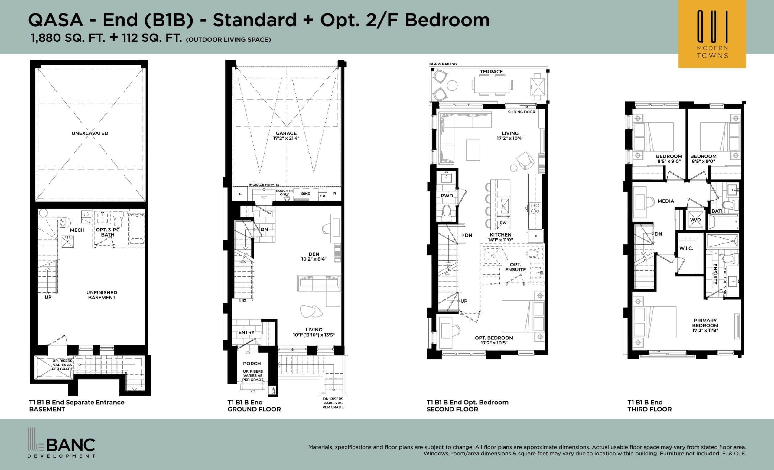 QASA - End (B1B) - Standard + Opt. 2/F Bedroom Floor Plan at Qui Modern Towns - 1880 sq.ft