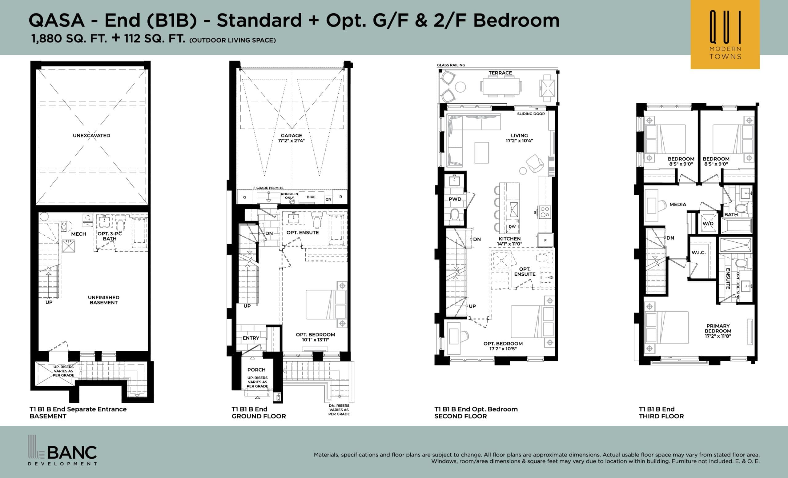 QASA - End (B1B) - Standard + Opt. G/F Bedroom Floor Plan at Qui Modern Towns - 1880 sq.ft