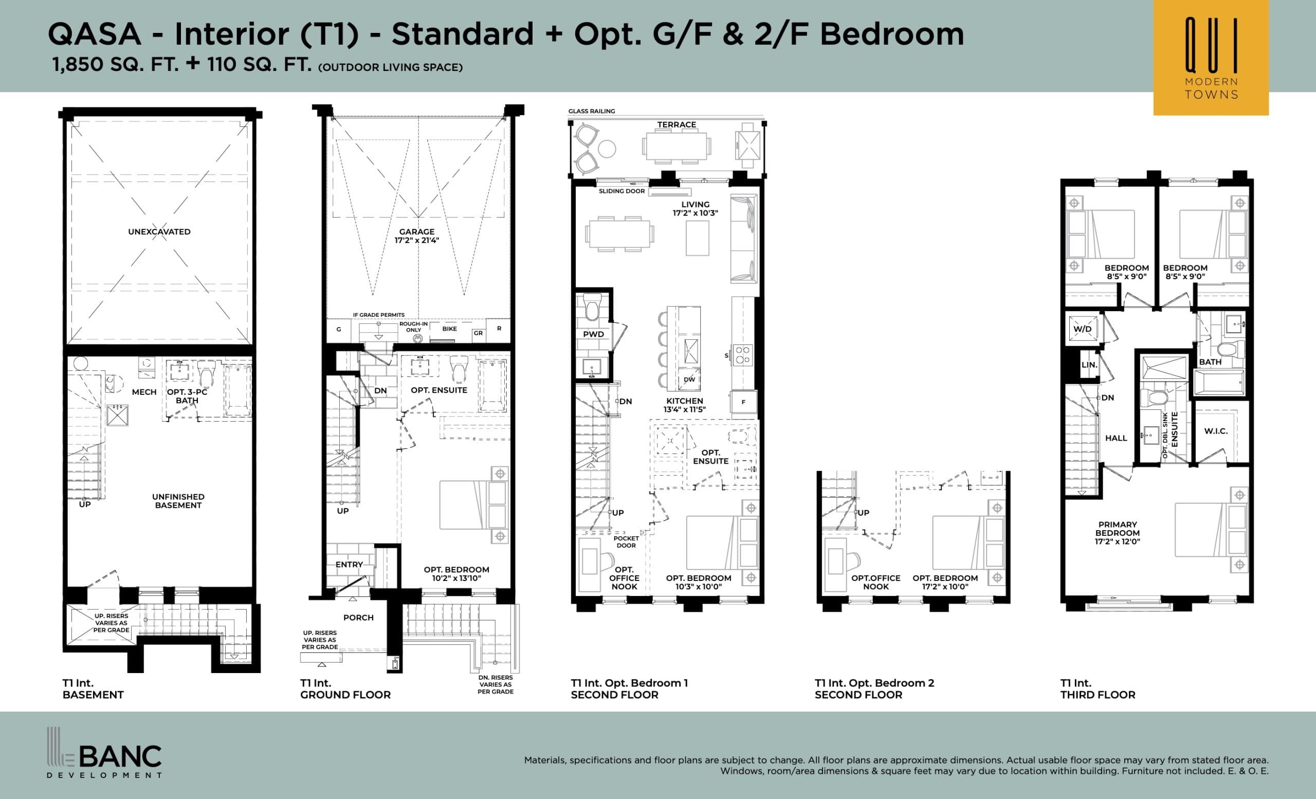 QASA - Interior (T1) - Standard + Opt. G/F & 2/F Bedroom Floor Plan at Qui Modern Towns - 1850 sq.ft