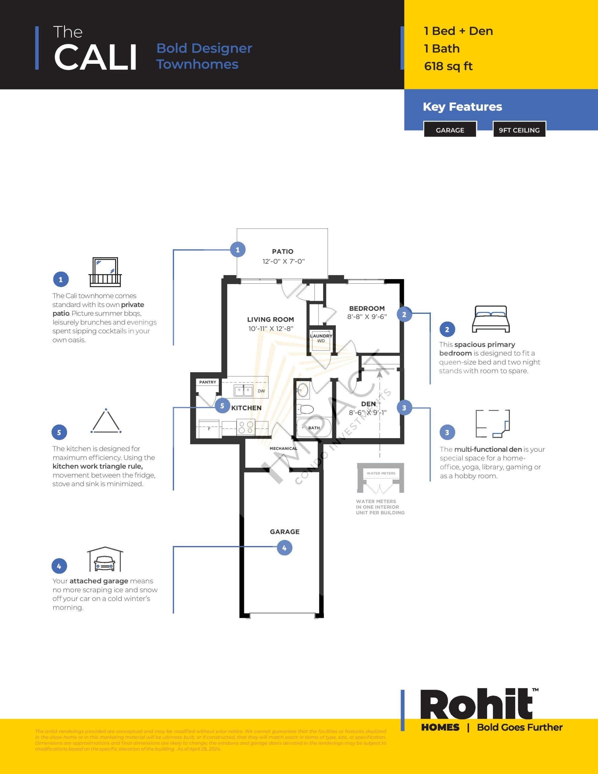 The Cali Floor Plan at Sage Hill West Towns - 618 sq.ft