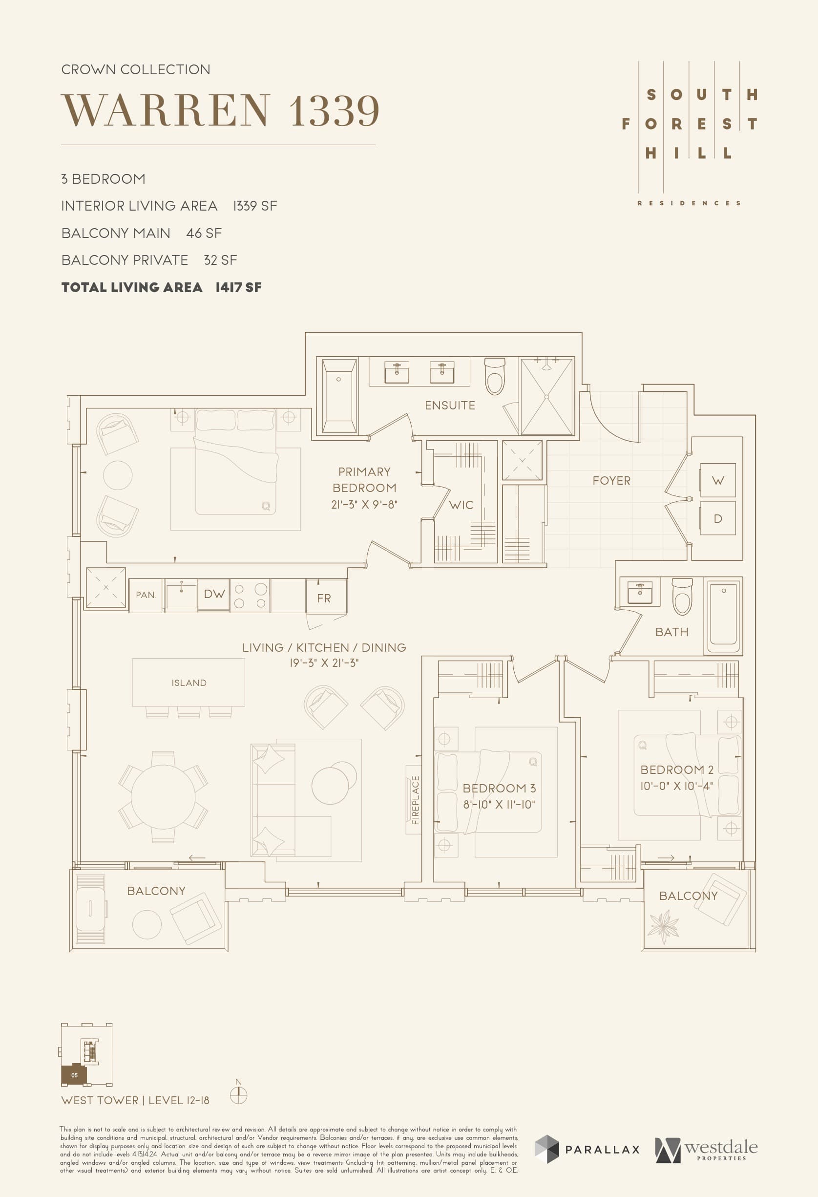 Warren 1339 Floor Plan at South Forest Hill Residences - 1339 sq.ft