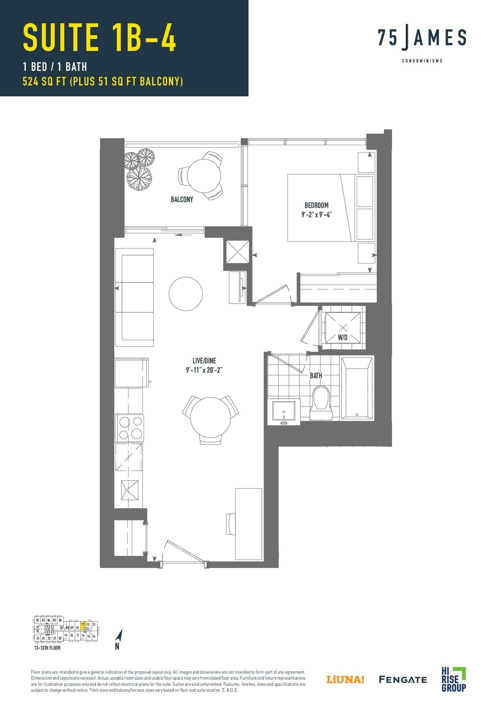 Suite 1B-4 Floor Plan at 75 James Condos - 524 sq.ft