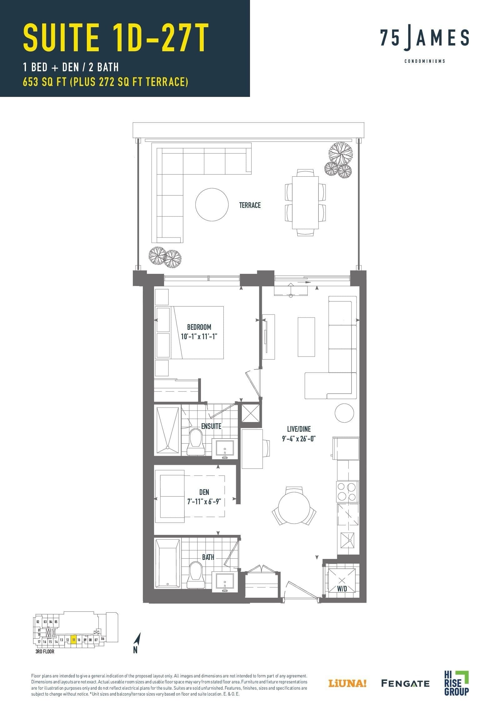 Suite 1D-27T Floor Plan at 75 James Condos - 653 sq.ft