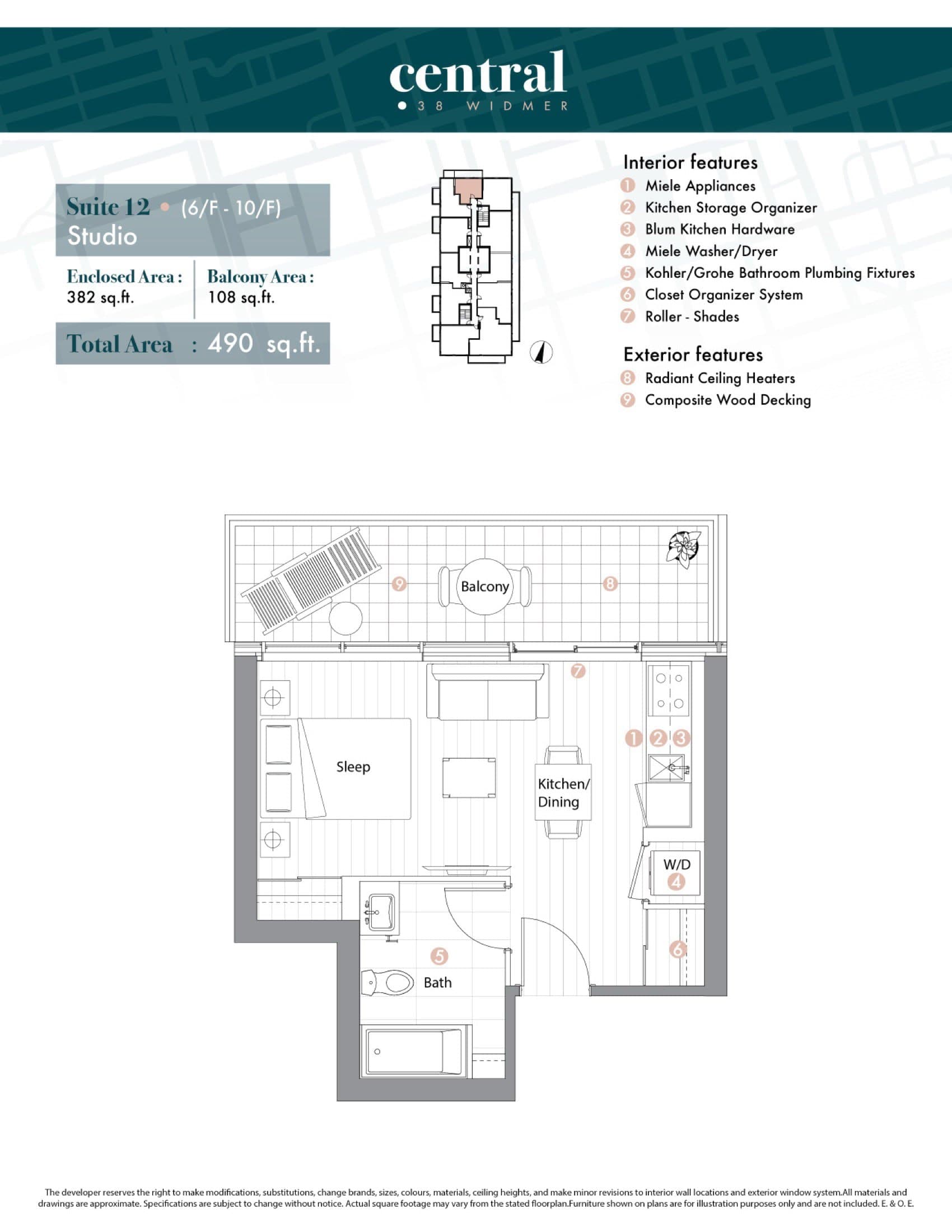 Suite 12 Floor Plan at Central Condos - 382 sq.ft