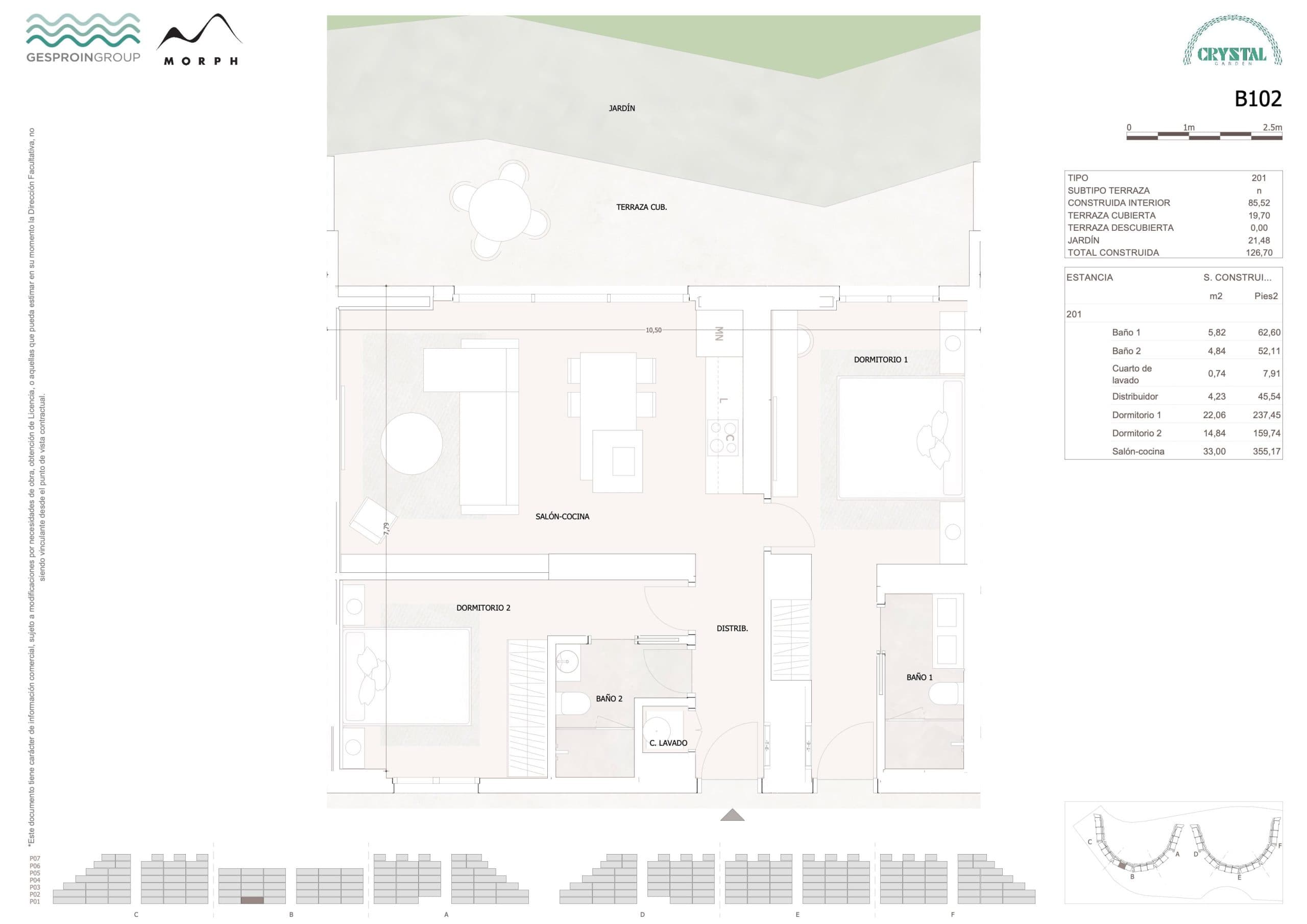 B102 Floor Plan at Crystal Garden - 921 sq.ft