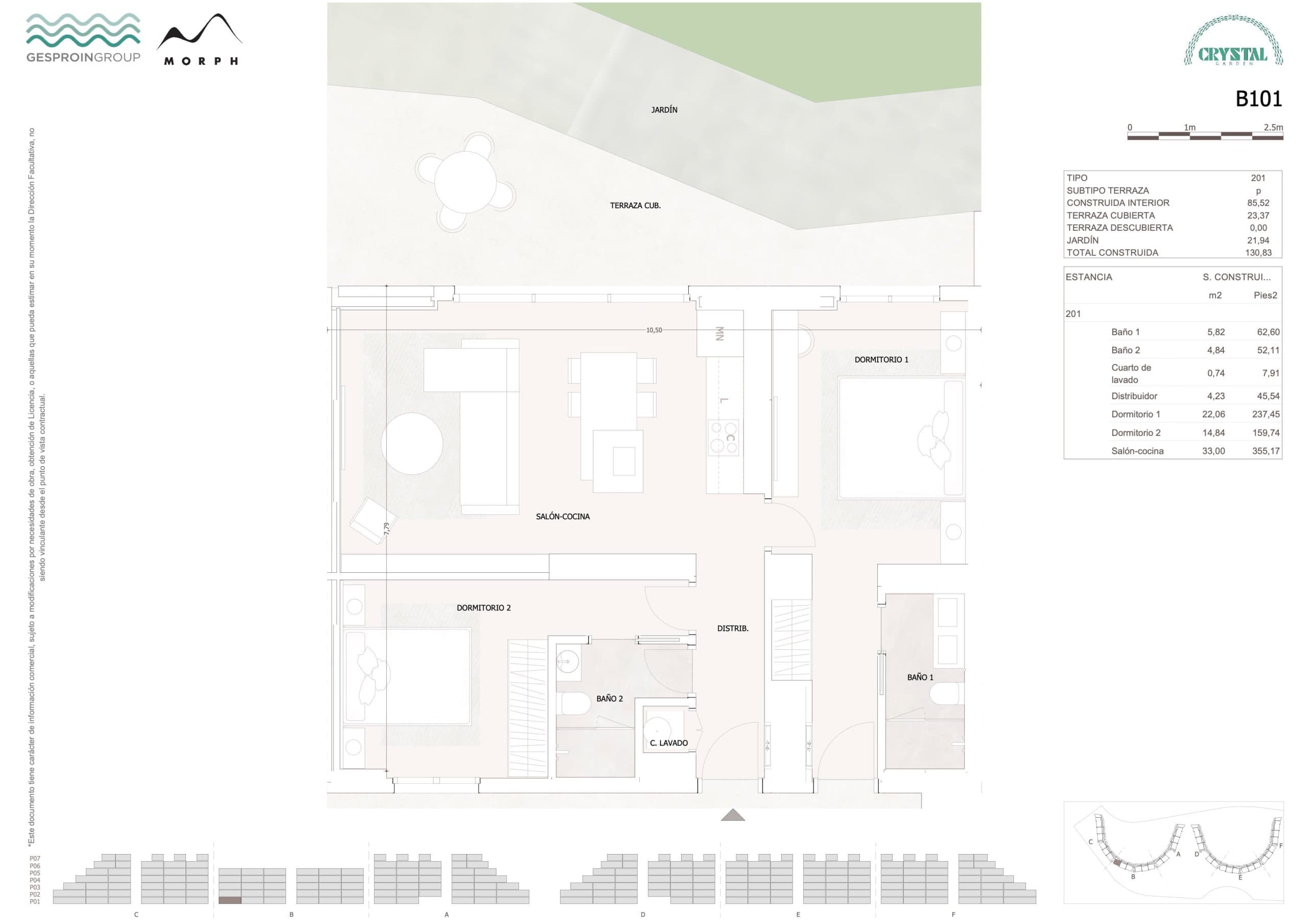 B101 Floor Plan at Crystal Garden - 921 sq.ft