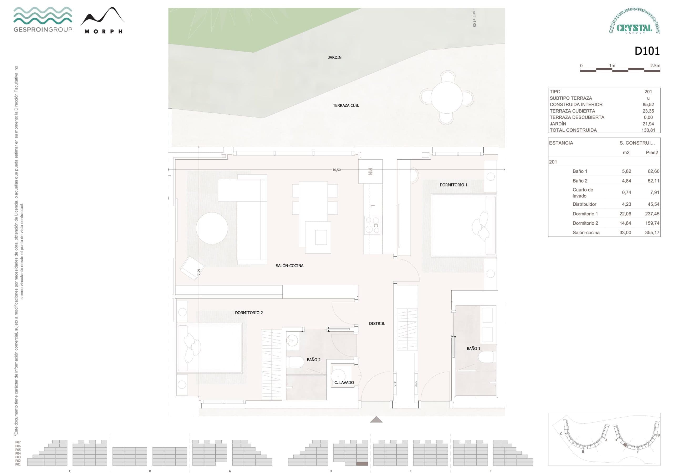 D101 Floor Plan at Crystal Garden - 921 sq.ft