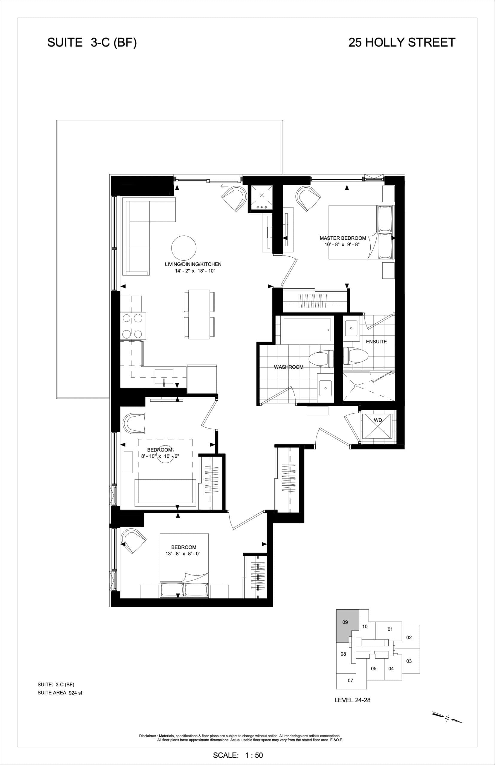 3-C (BF) Floor Plan at Plaza Midtown Condos - 924 sq.ft