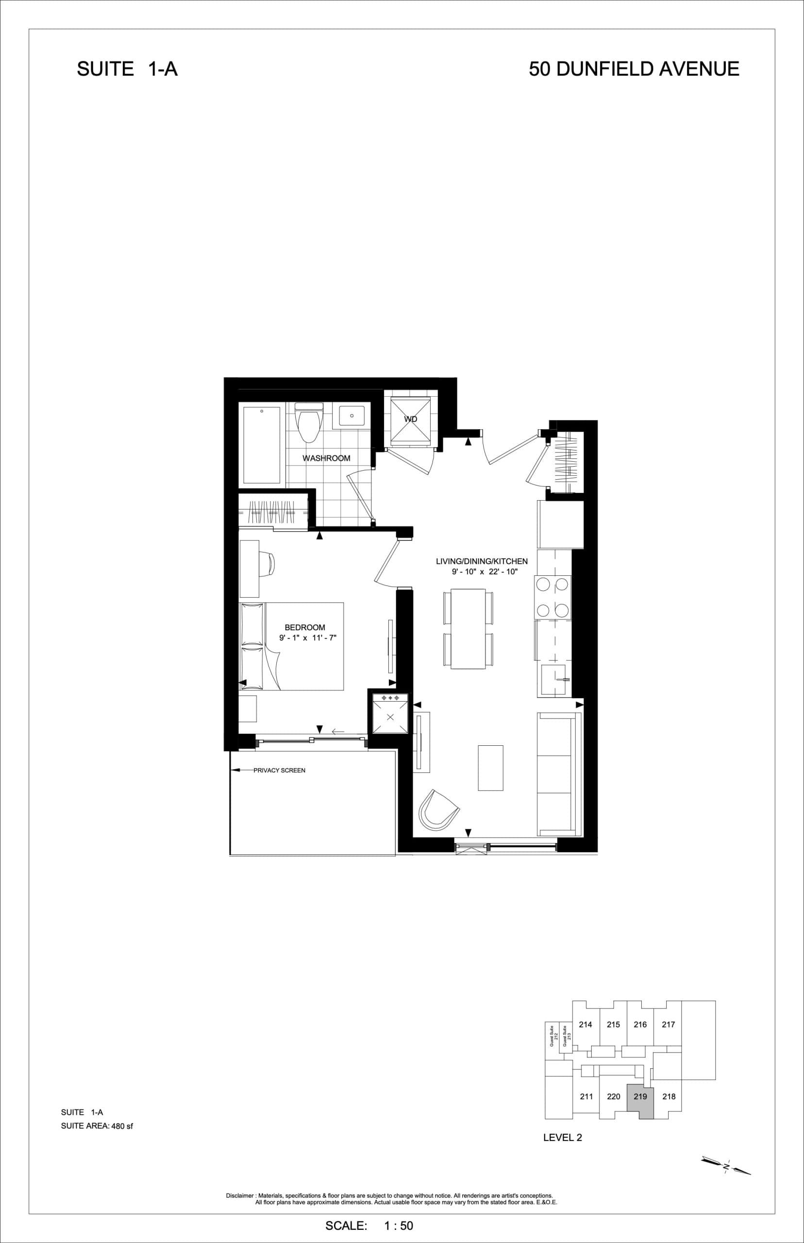 1-A Floor Plan at Plaza Midtown Condos - 480 sq.ft