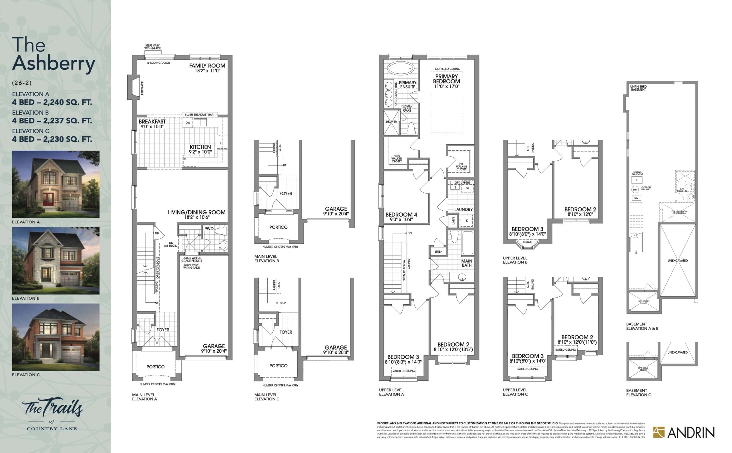 The Ashberry (26-2) Floor Plan at The Trails of Country Lane Towns - 2240 sq.ft