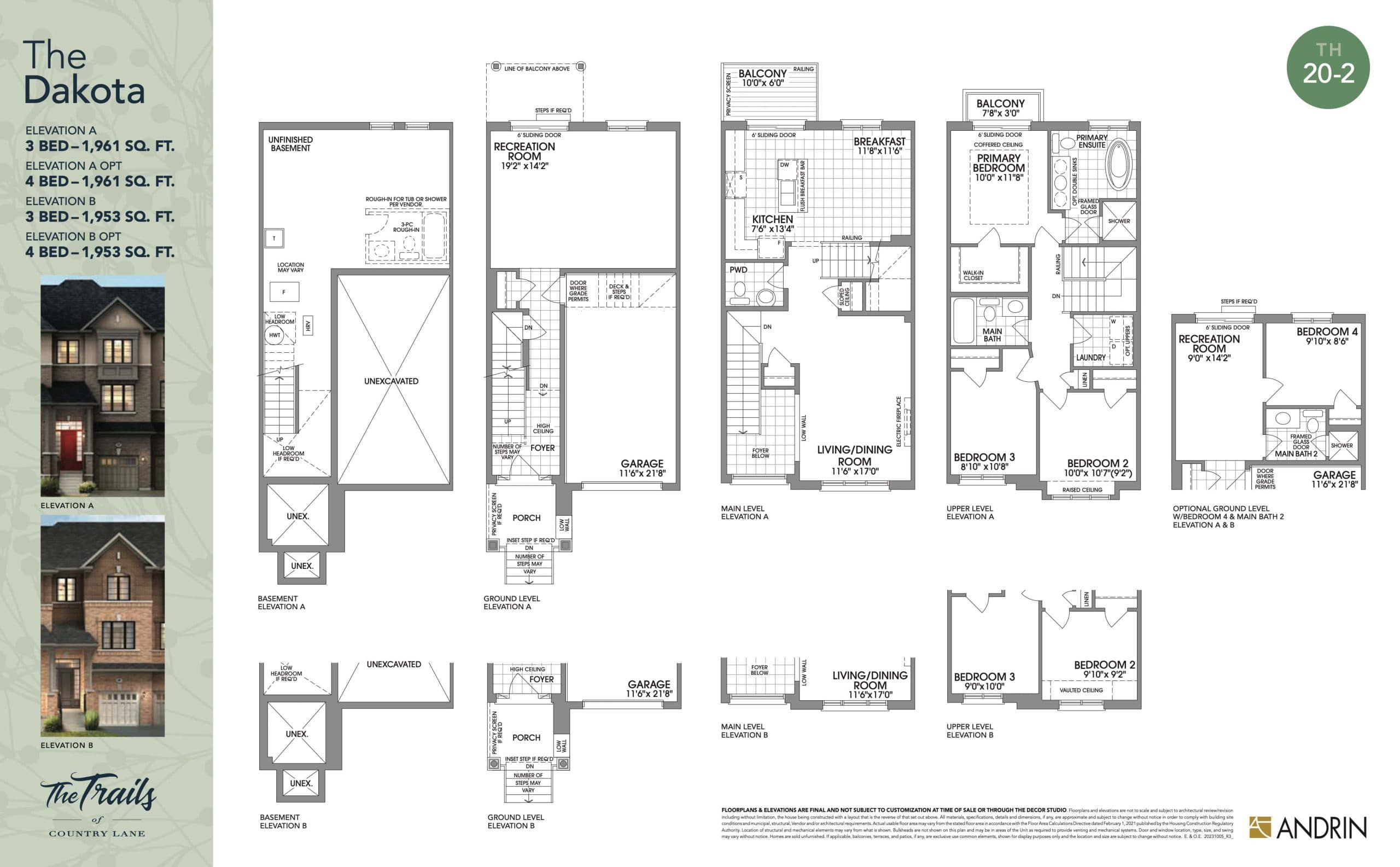 The Dakota Floor Plan at The Trails of Country Lane Towns - 1961 sq.ft