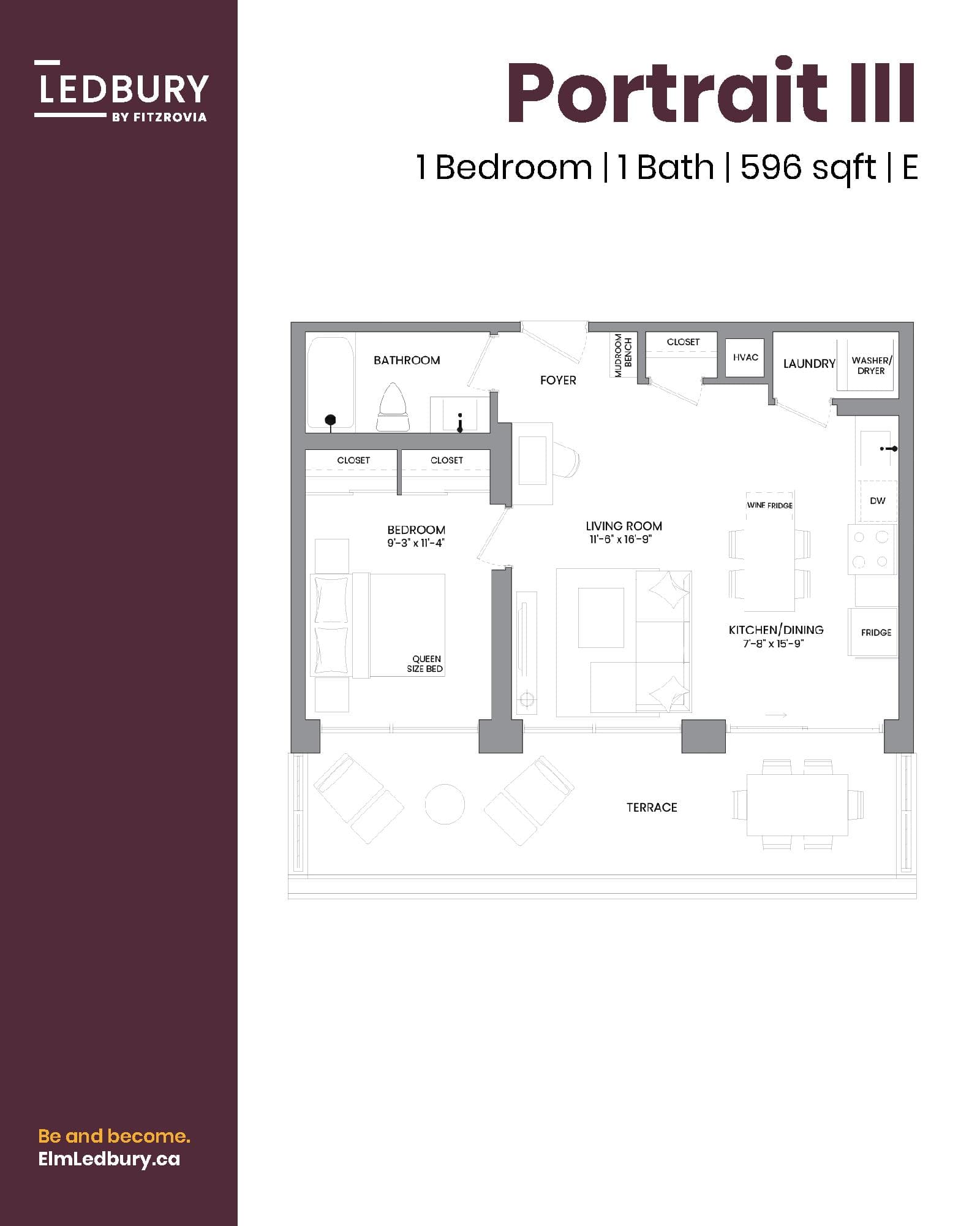Portrait III Floor Plan at Elm Ledbury by Fitzrovia - 596 sq.ft