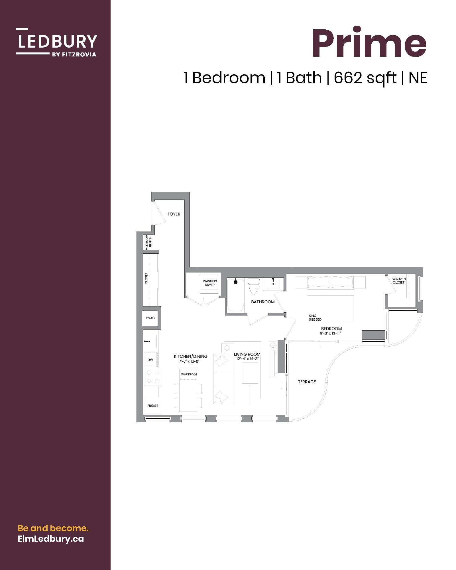 Prime Floor Plan at Elm Ledbury by Fitzrovia - 662 sq.ft
