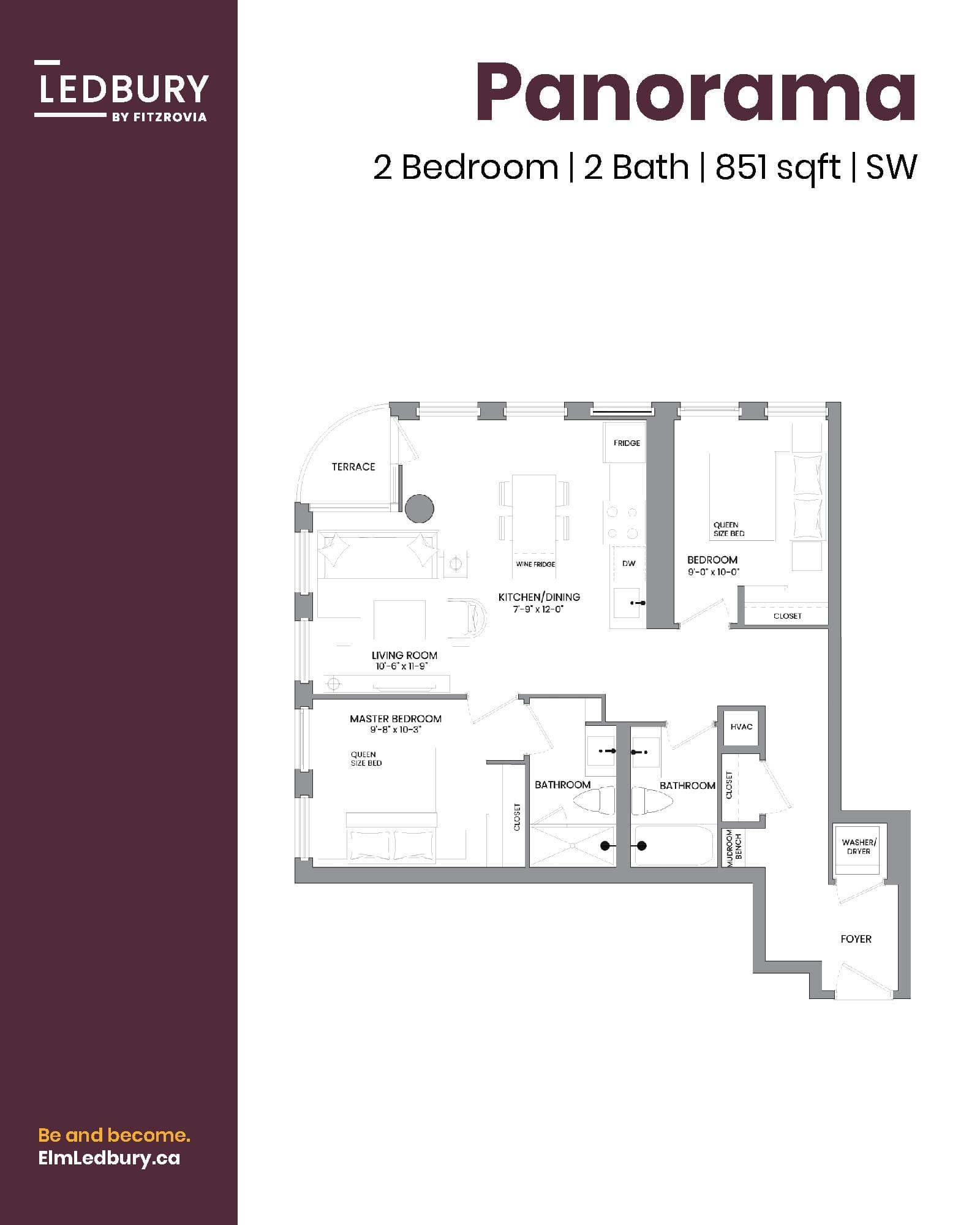 Panorama Floor Plan at Elm Ledbury by Fitzrovia - 851 sq.ft