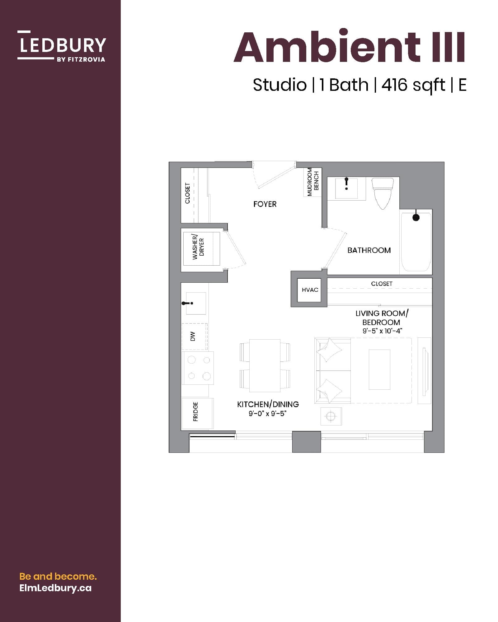 Ambient III Floor Plan at Elm Ledbury by Fitzrovia - 416 sq.ft