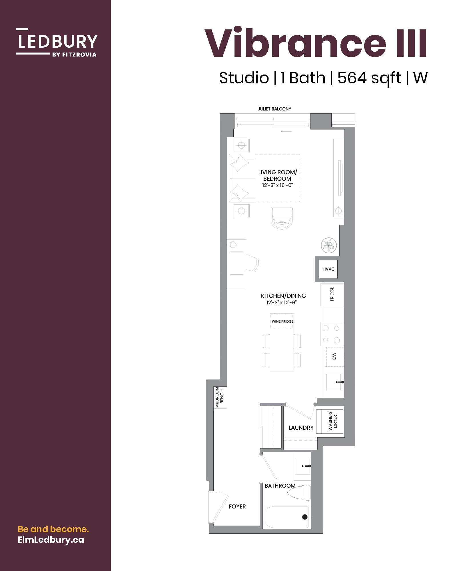 Vibrance III Floor Plan at Elm Ledbury by Fitzrovia - 564 sq.ft