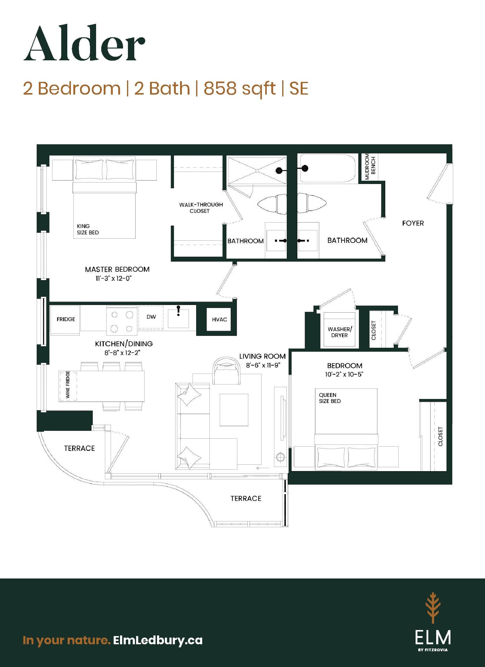 Alder Floor Plan at Elm Ledbury by Fitzrovia - 858 sq.ft