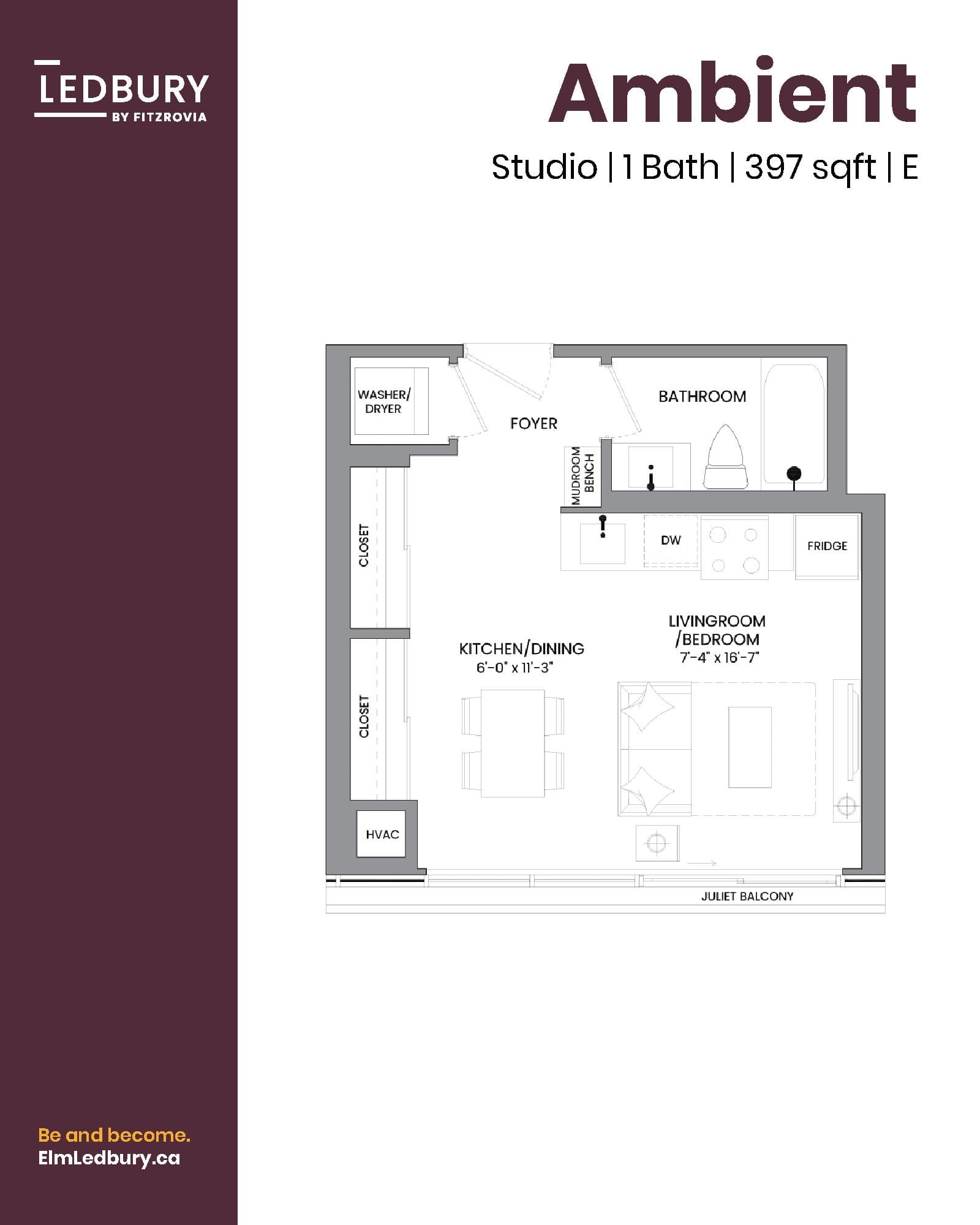 Ambient Floor Plan at Elm Ledbury by Fitzrovia - 397 sq.ft