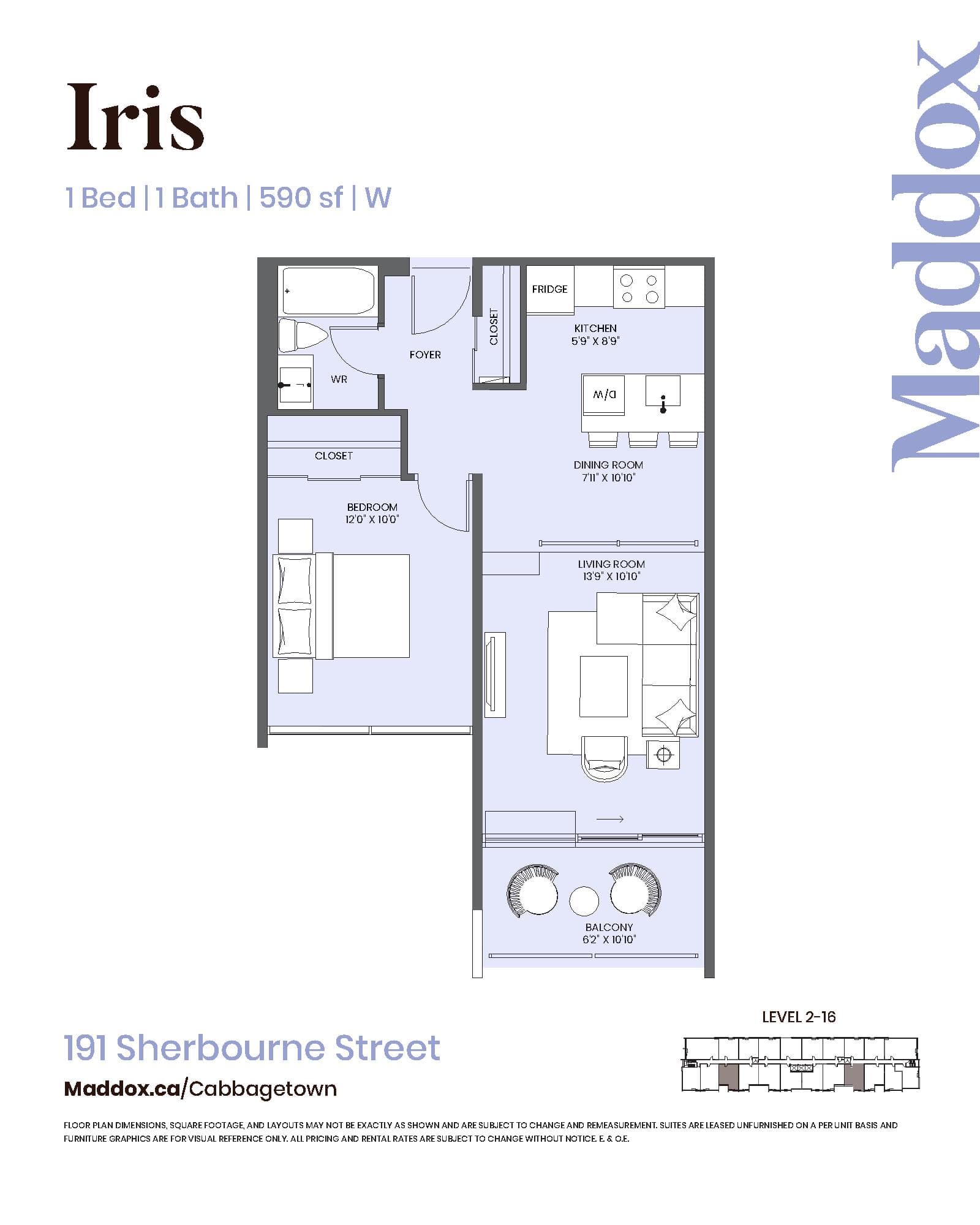 Iris Floor Plan at Maddox Cabbagetown by Fitzrovia - 590 sq.ft