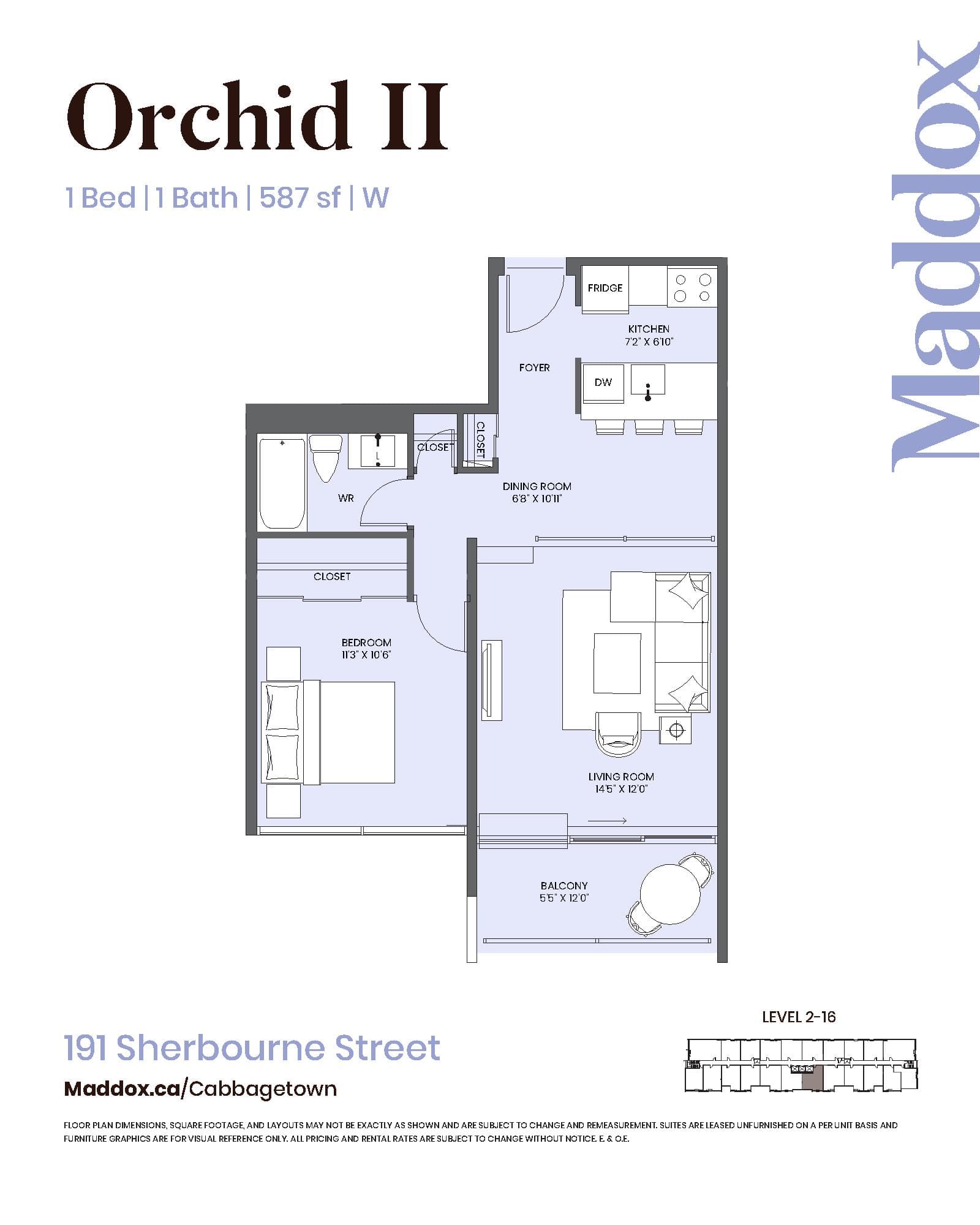 Orchid II Floor Plan at Maddox Cabbagetown by Fitzrovia - 587 sq.ft