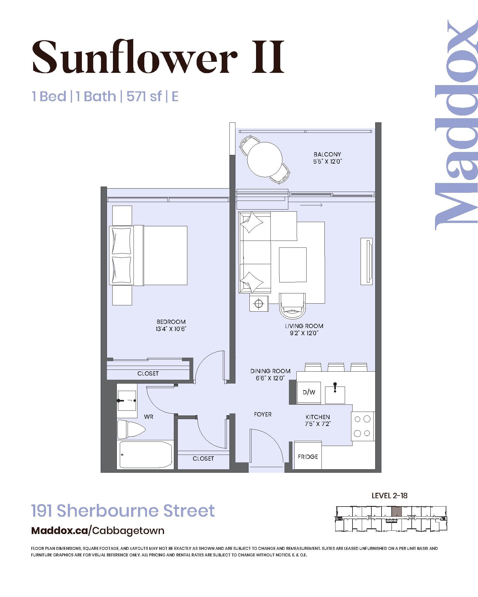 Sunflower II Floor Plan at Maddox Cabbagetown by Fitzrovia - 571 sq.ft