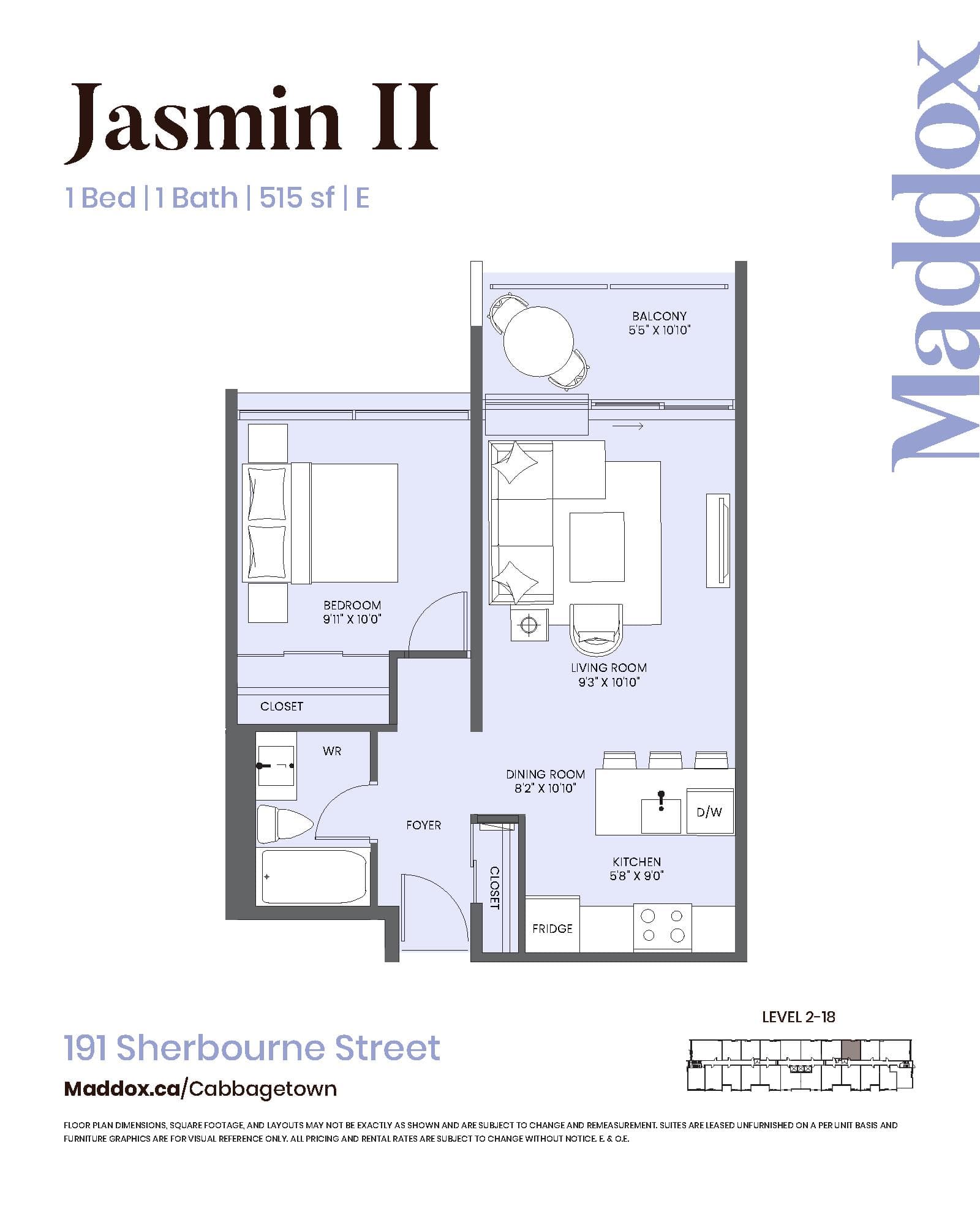 Jasmin II Floor Plan at Maddox Cabbagetown by Fitzrovia - 515 sq.ft