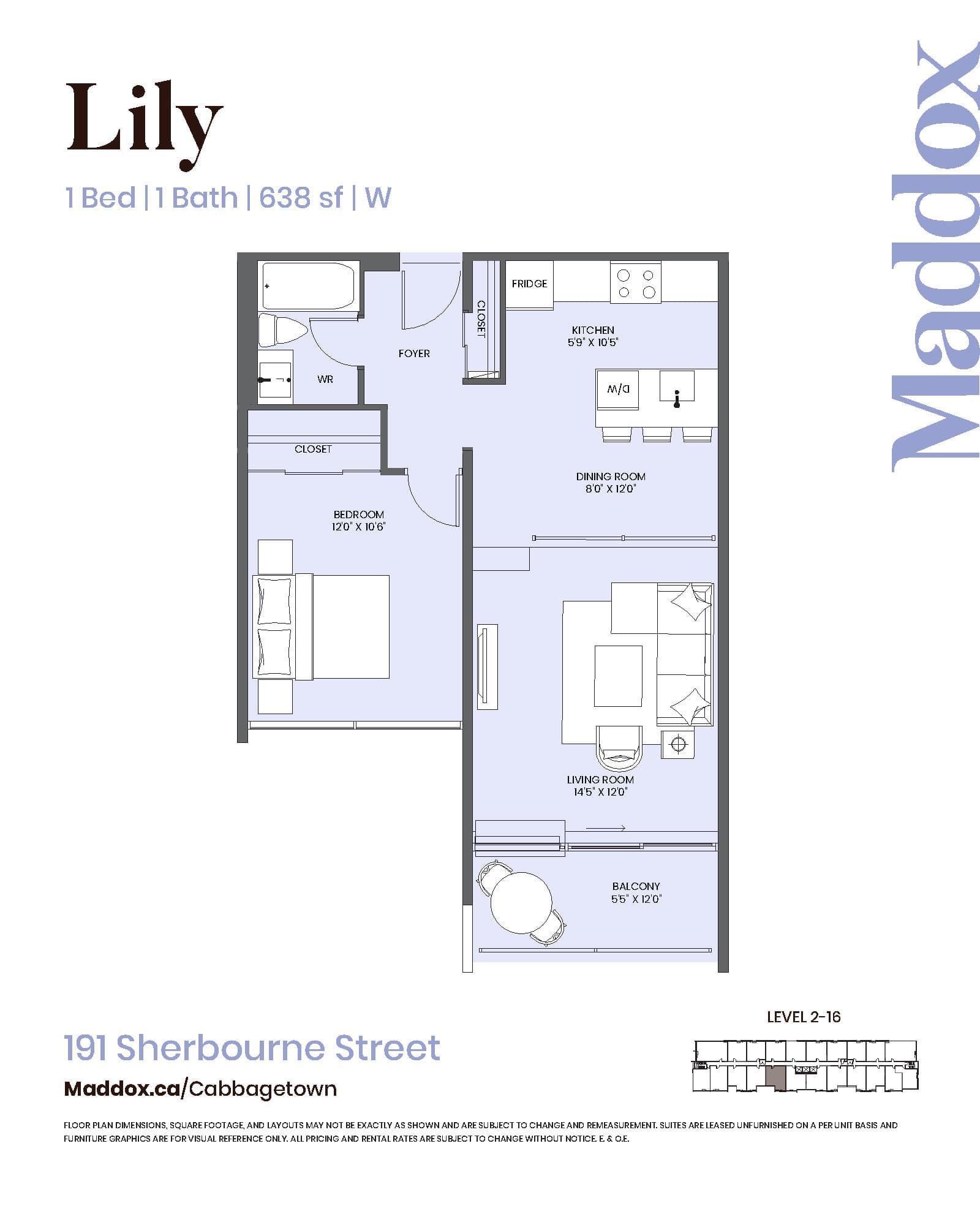 Lily Floor Plan at Maddox Cabbagetown by Fitzrovia - 638 sq.ft