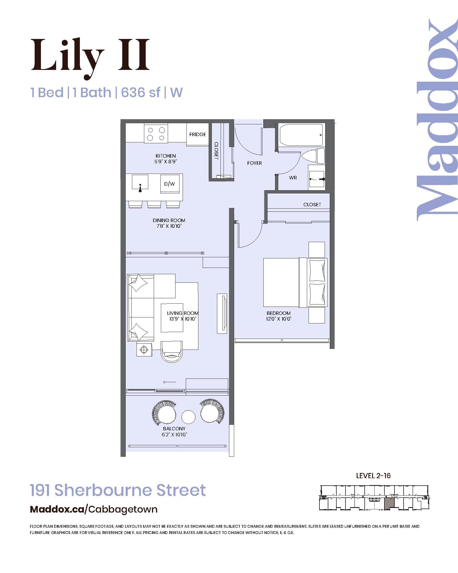 Lily II Floor Plan at Maddox Cabbagetown by Fitzrovia - 636 sq.ft