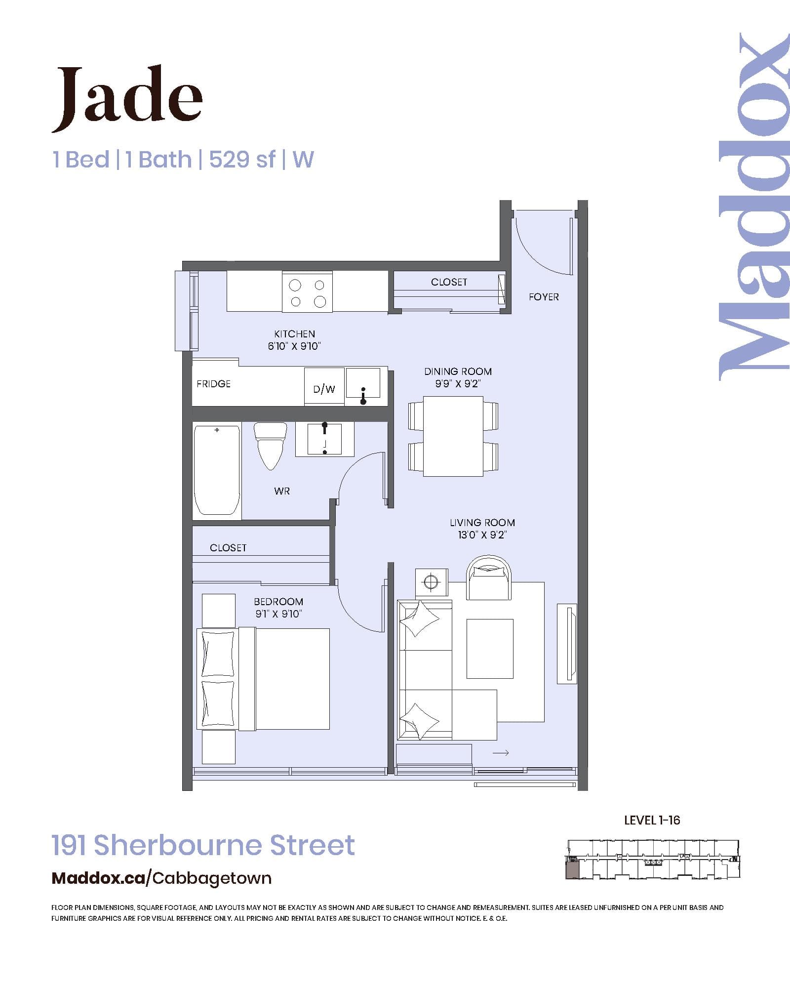 Jade Floor Plan at Maddox Cabbagetown by Fitzrovia - 529 sq.ft