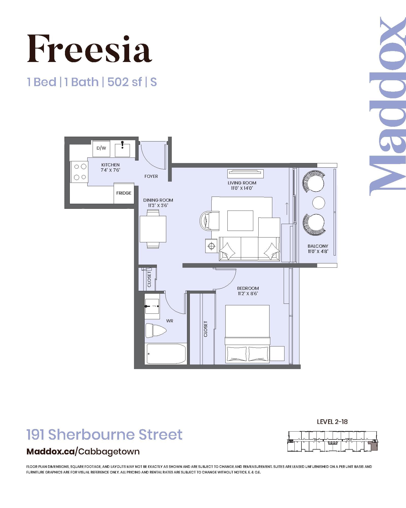 Freesia Floor Plan at Maddox Cabbagetown by Fitzrovia - 502 sq.ft