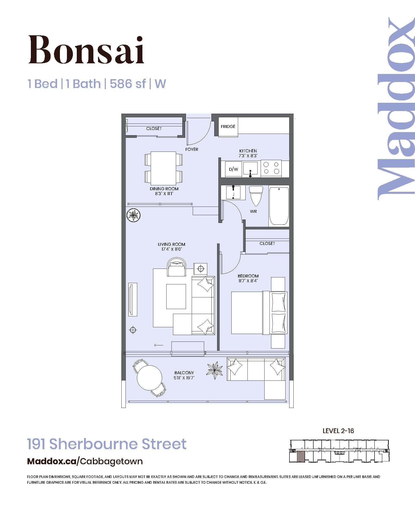 Bonsai Floor Plan at Maddox Cabbagetown by Fitzrovia - 586 sq.ft