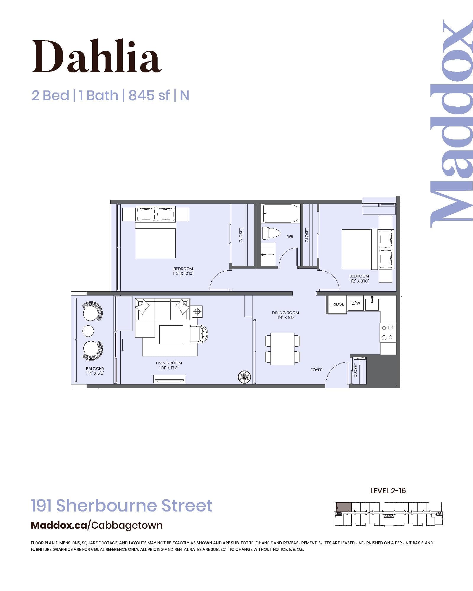 Dahlia Floor Plan at Maddox Cabbagetown by Fitzrovia - 845 sq.ft