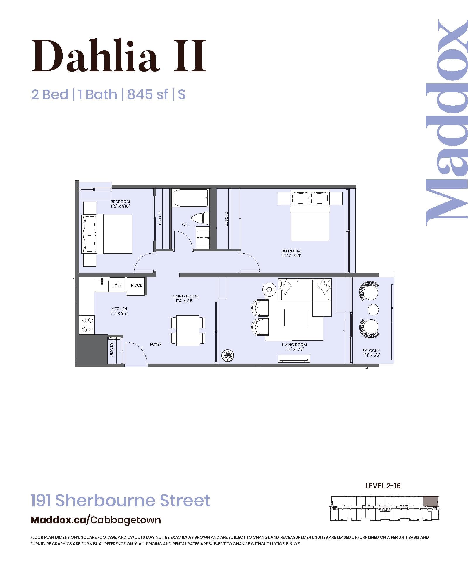 Dahlia II Floor Plan at Maddox Cabbagetown by Fitzrovia - 845 sq.ft