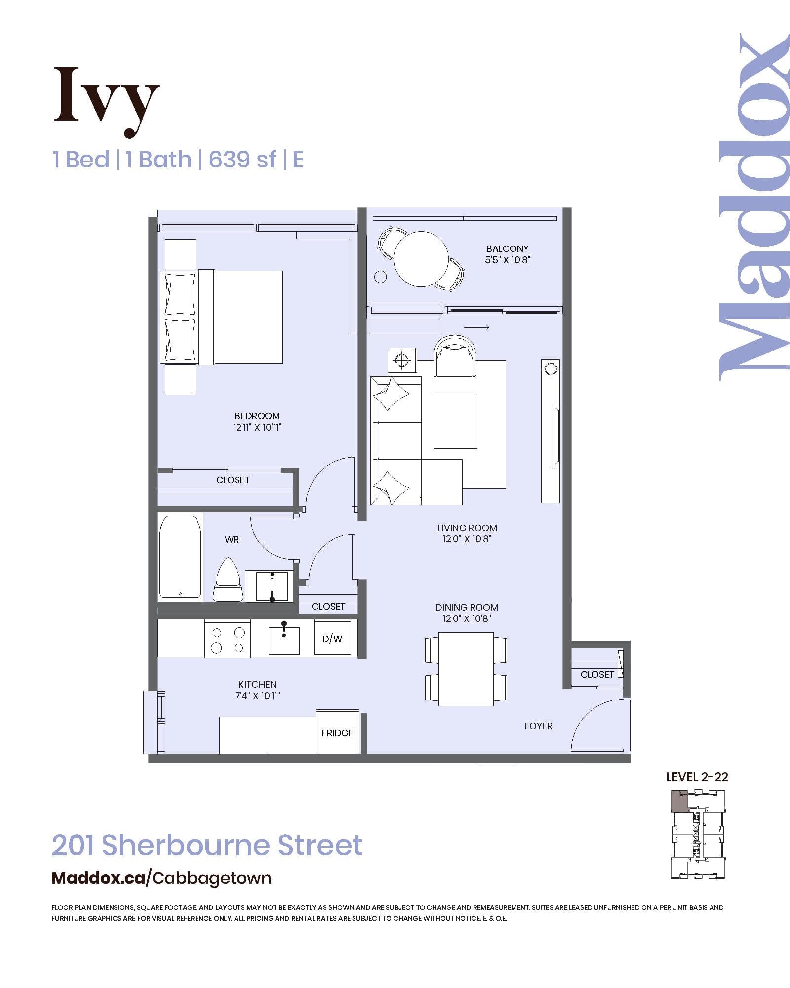 Ivy Floor Plan at Maddox Cabbagetown by Fitzrovia - 639 sq.ft