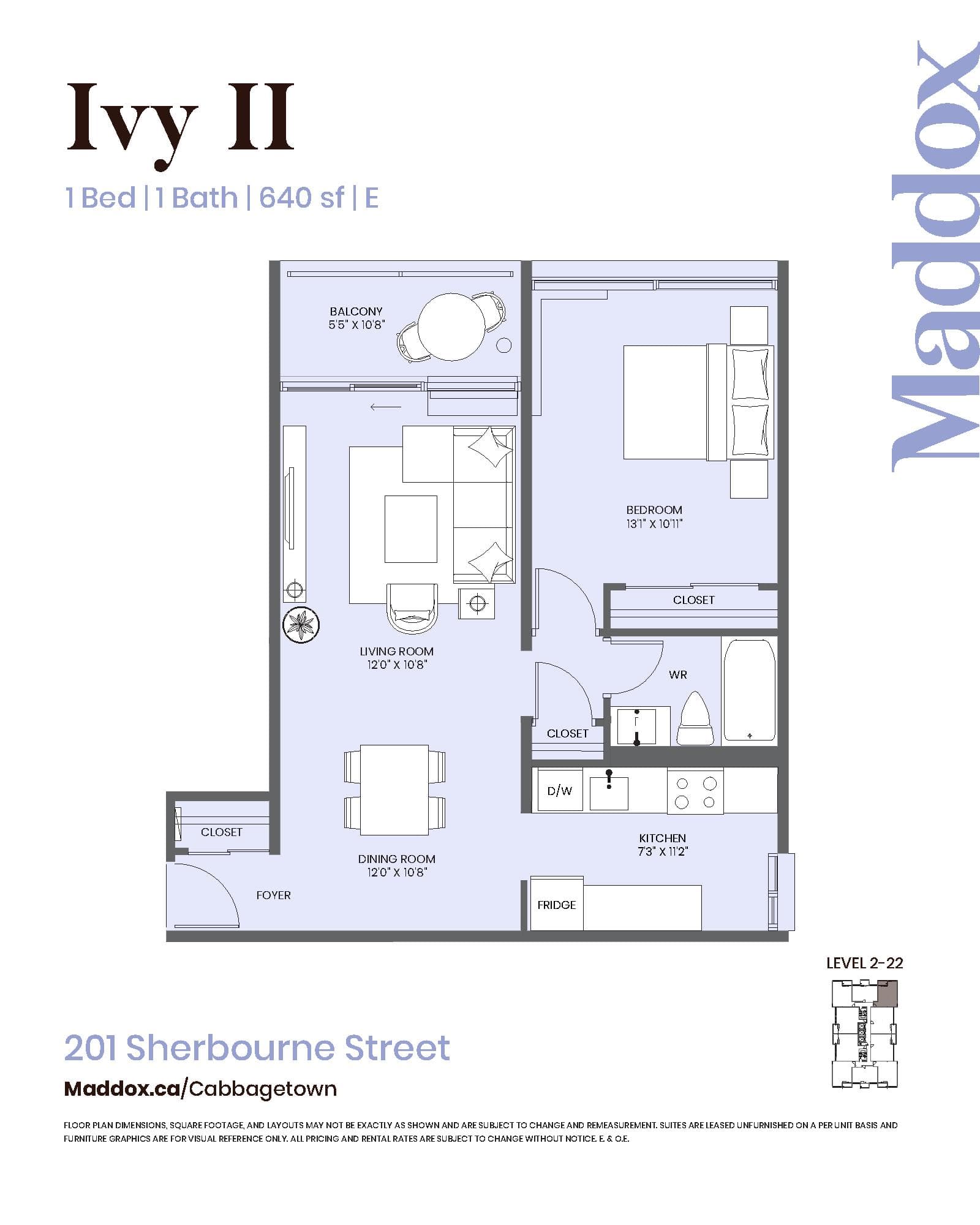 Ivy II Floor Plan at Maddox Cabbagetown by Fitzrovia - 640 sq.ft