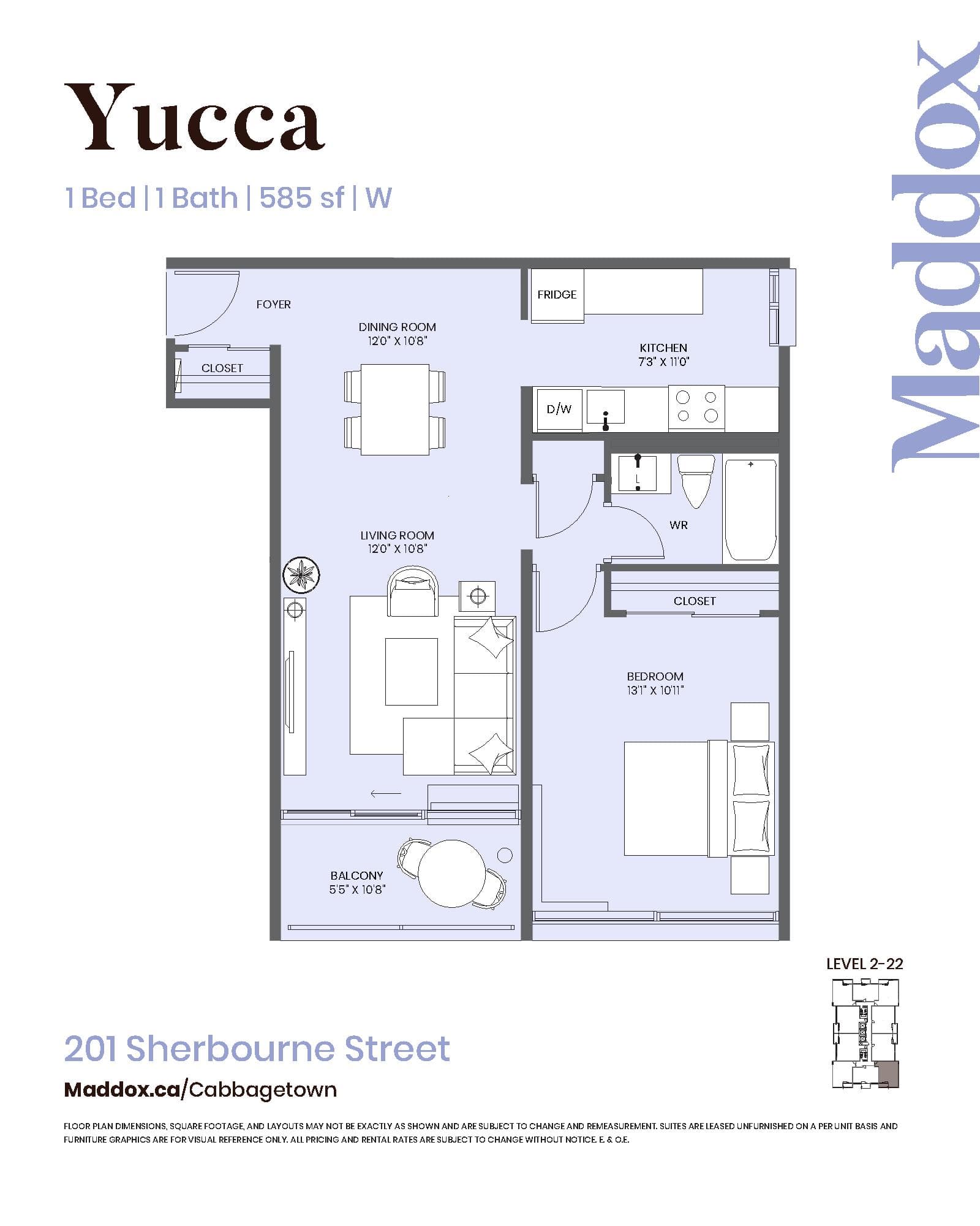 Yucca Floor Plan at Maddox Cabbagetown by Fitzrovia - 585 sq.ft