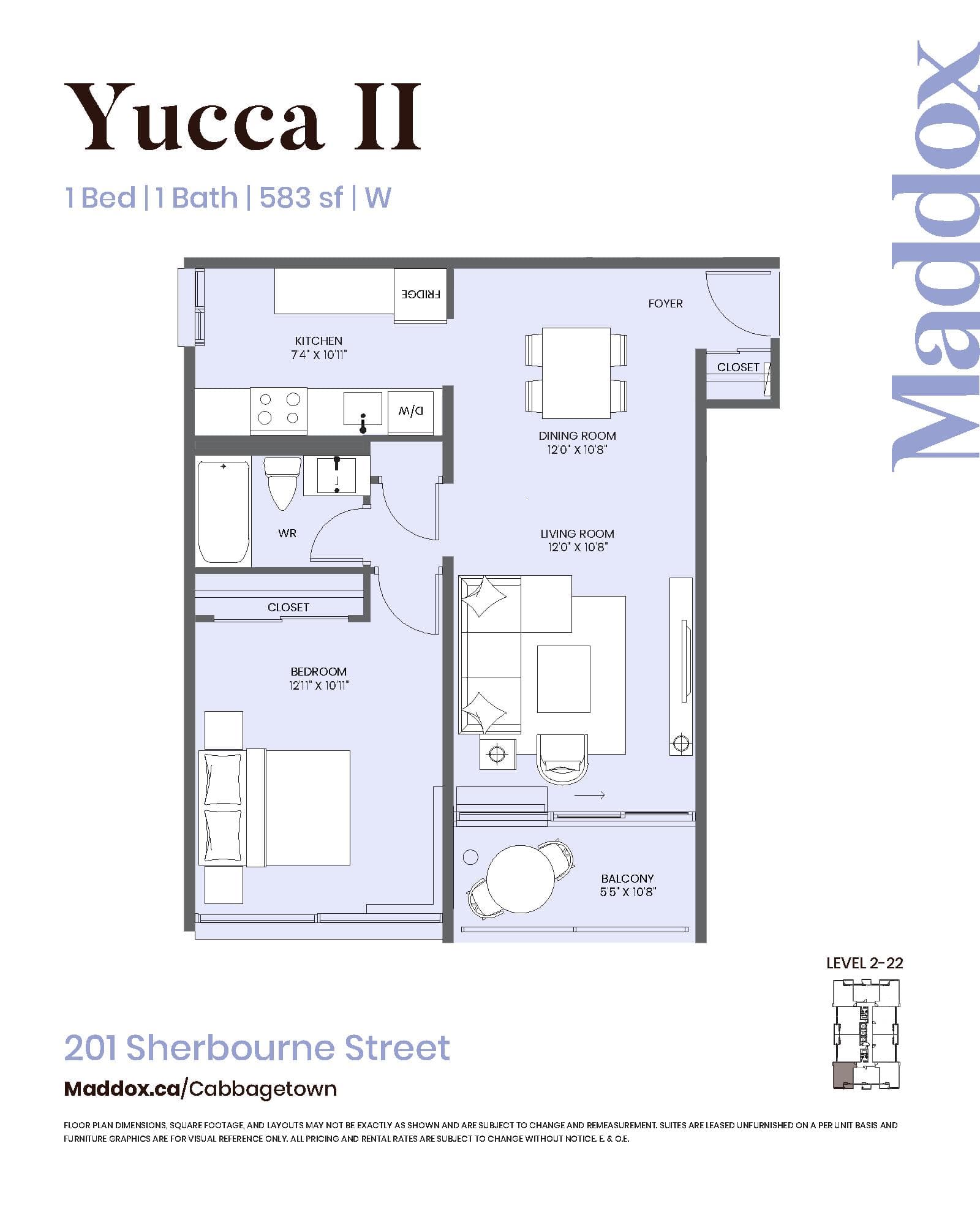 Yucca II Floor Plan at Maddox Cabbagetown by Fitzrovia - 583 sq.ft