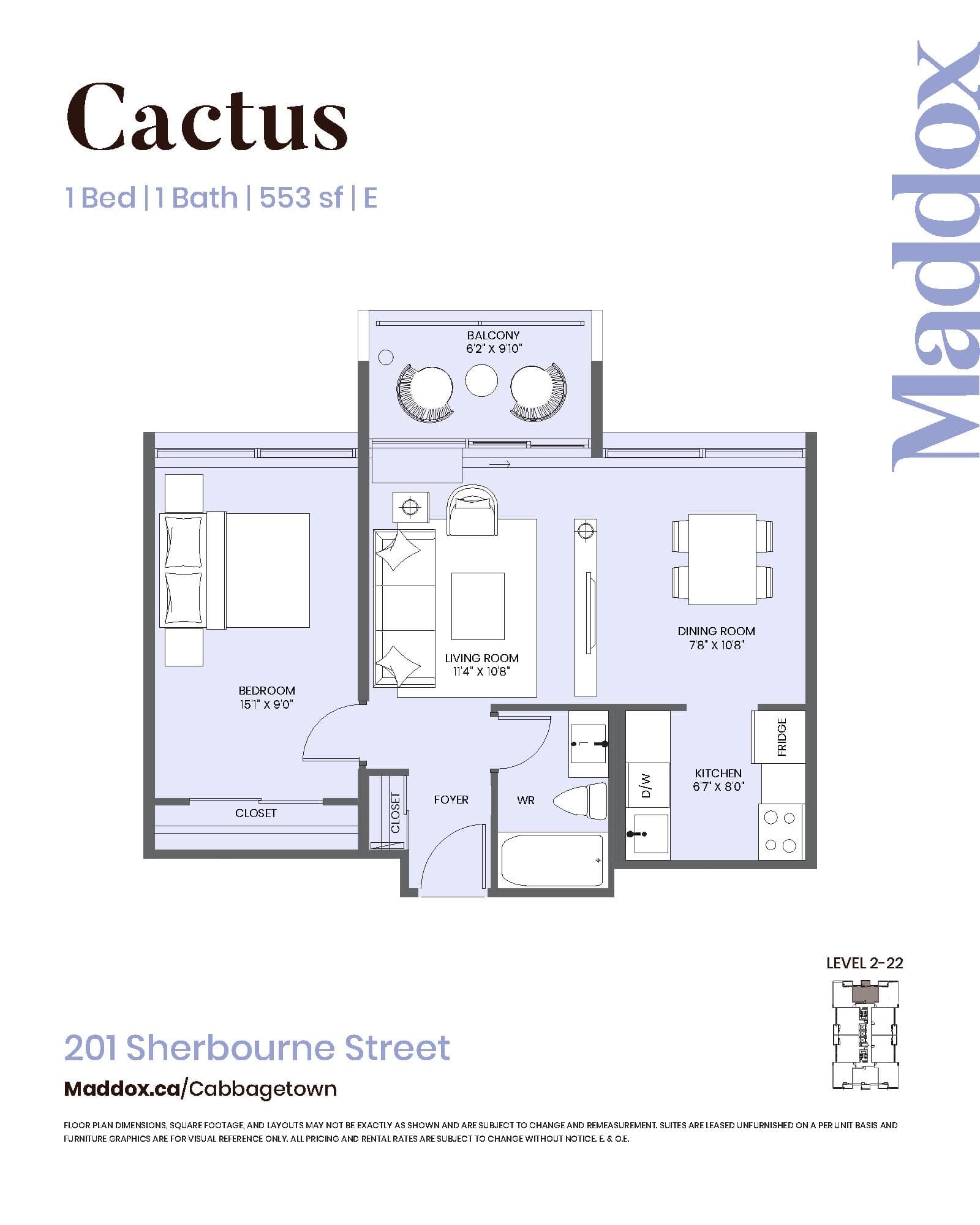 Cactus Floor Plan at Maddox Cabbagetown by Fitzrovia - 553 sq.ft