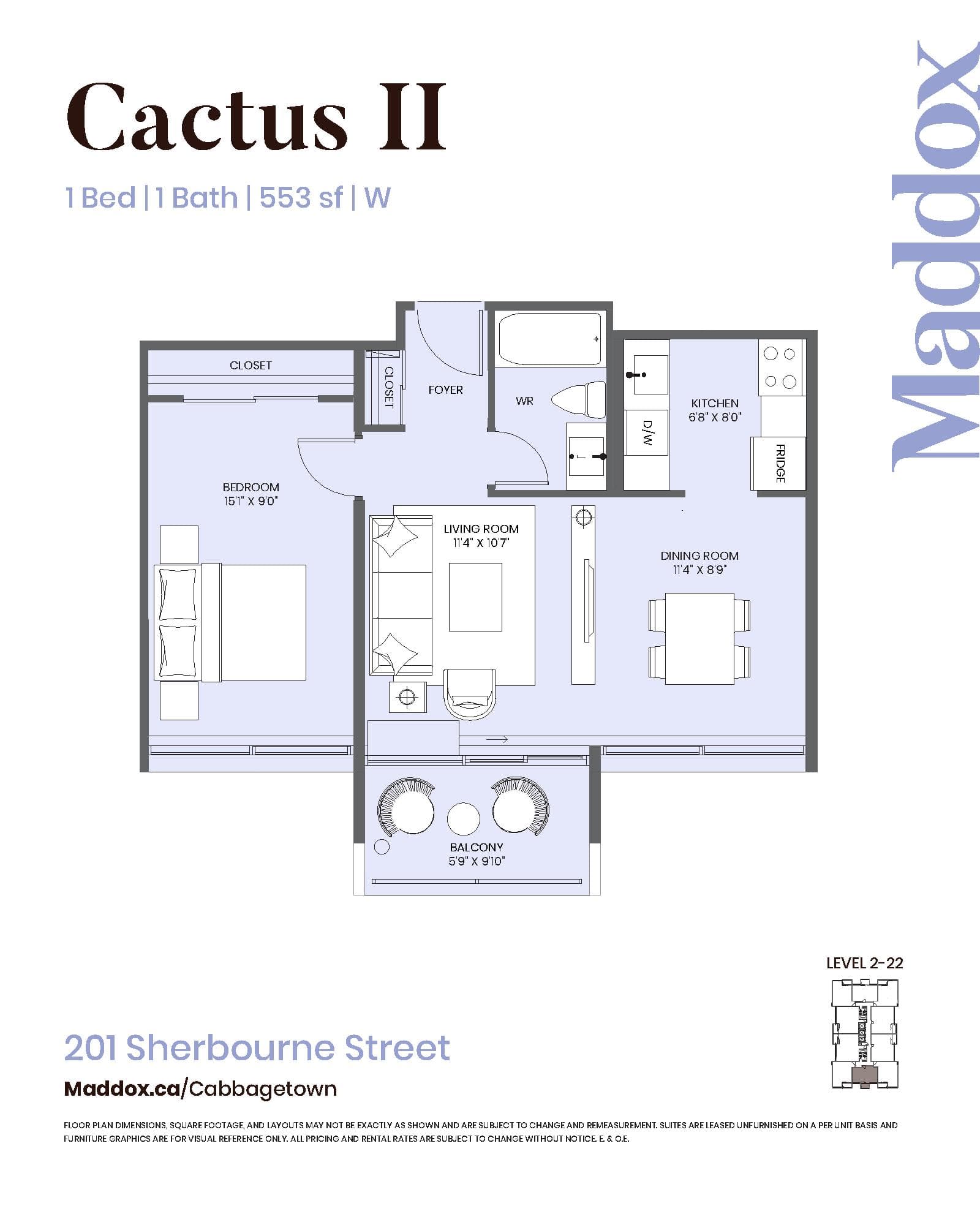 Cactus II Floor Plan at Maddox Cabbagetown by Fitzrovia - 553 sq.ft